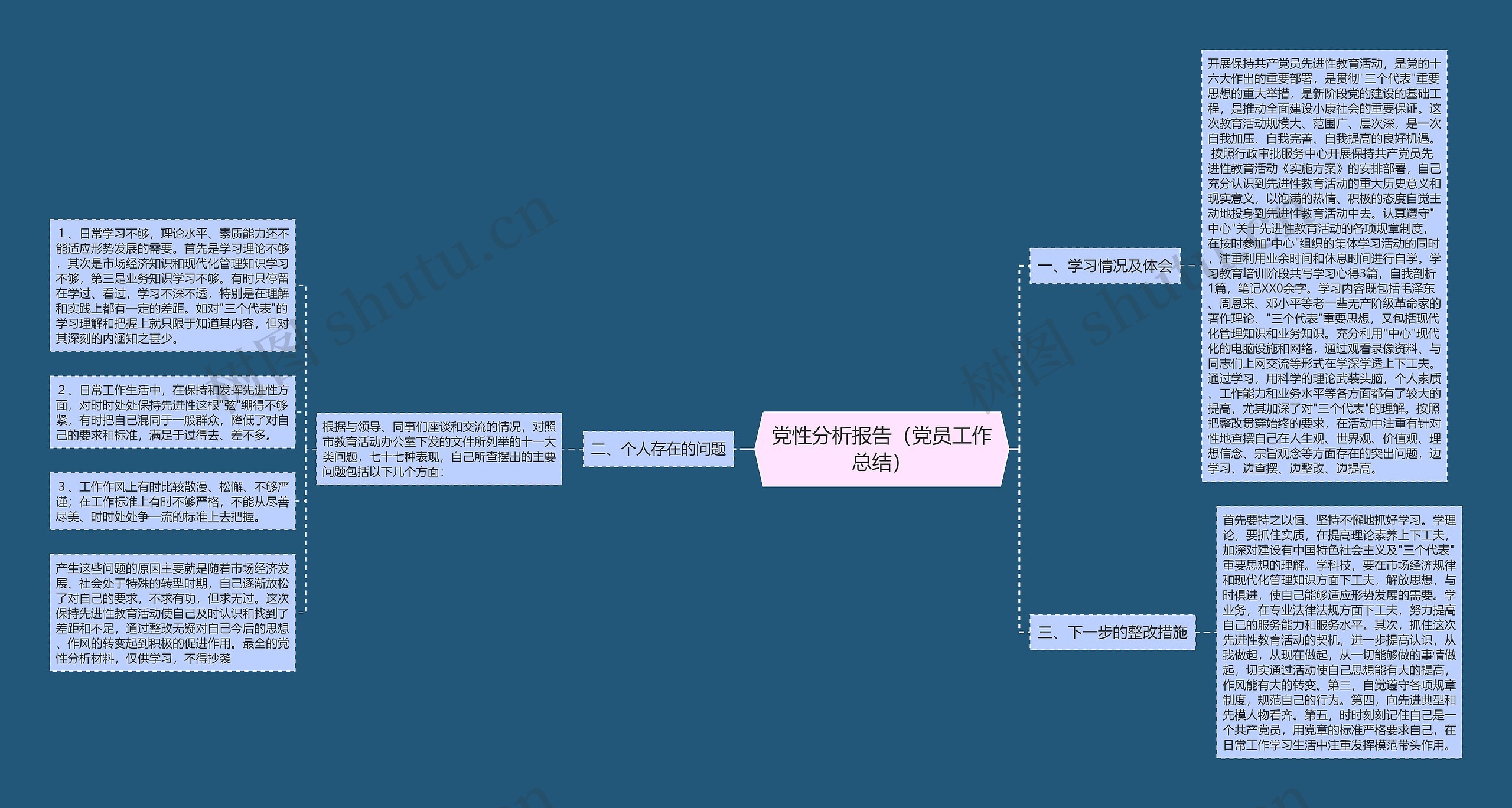 党性分析报告（党员工作总结）思维导图