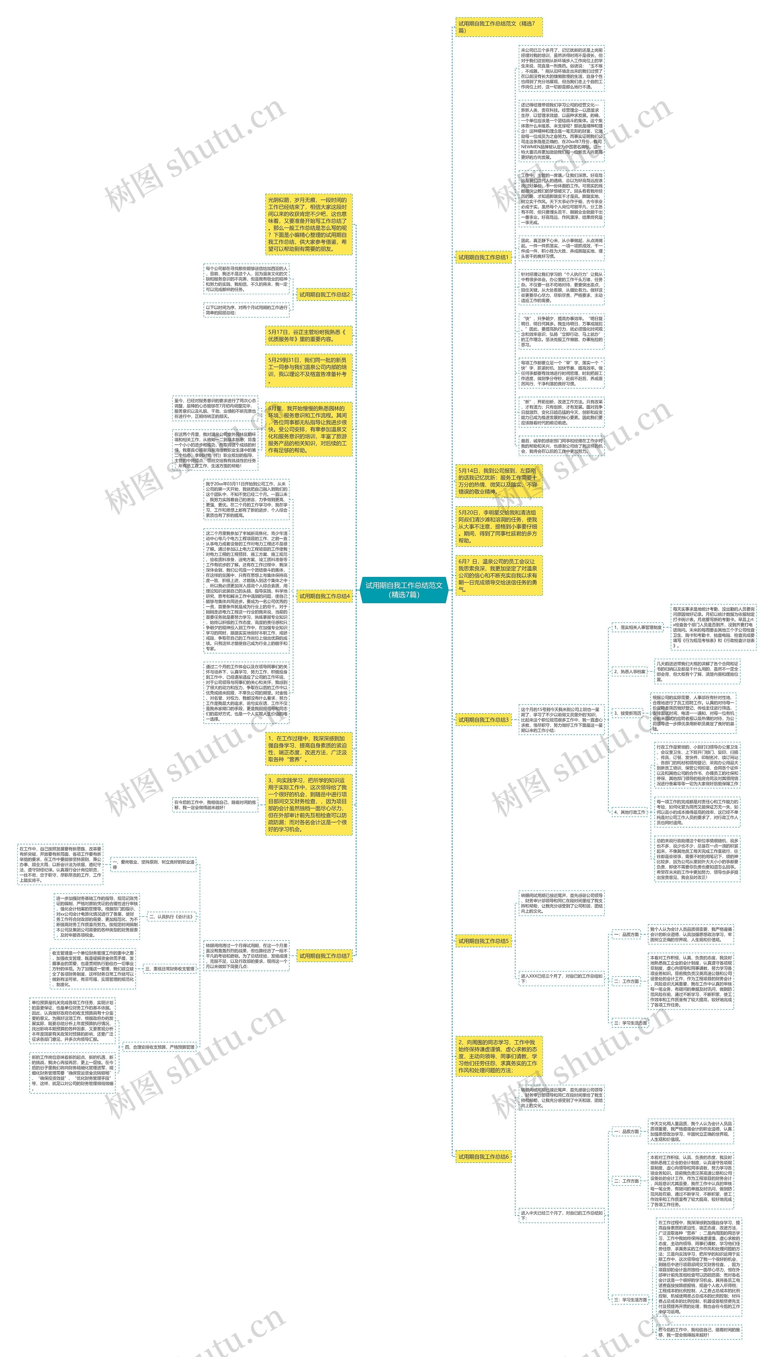 试用期自我工作总结范文（精选7篇）思维导图