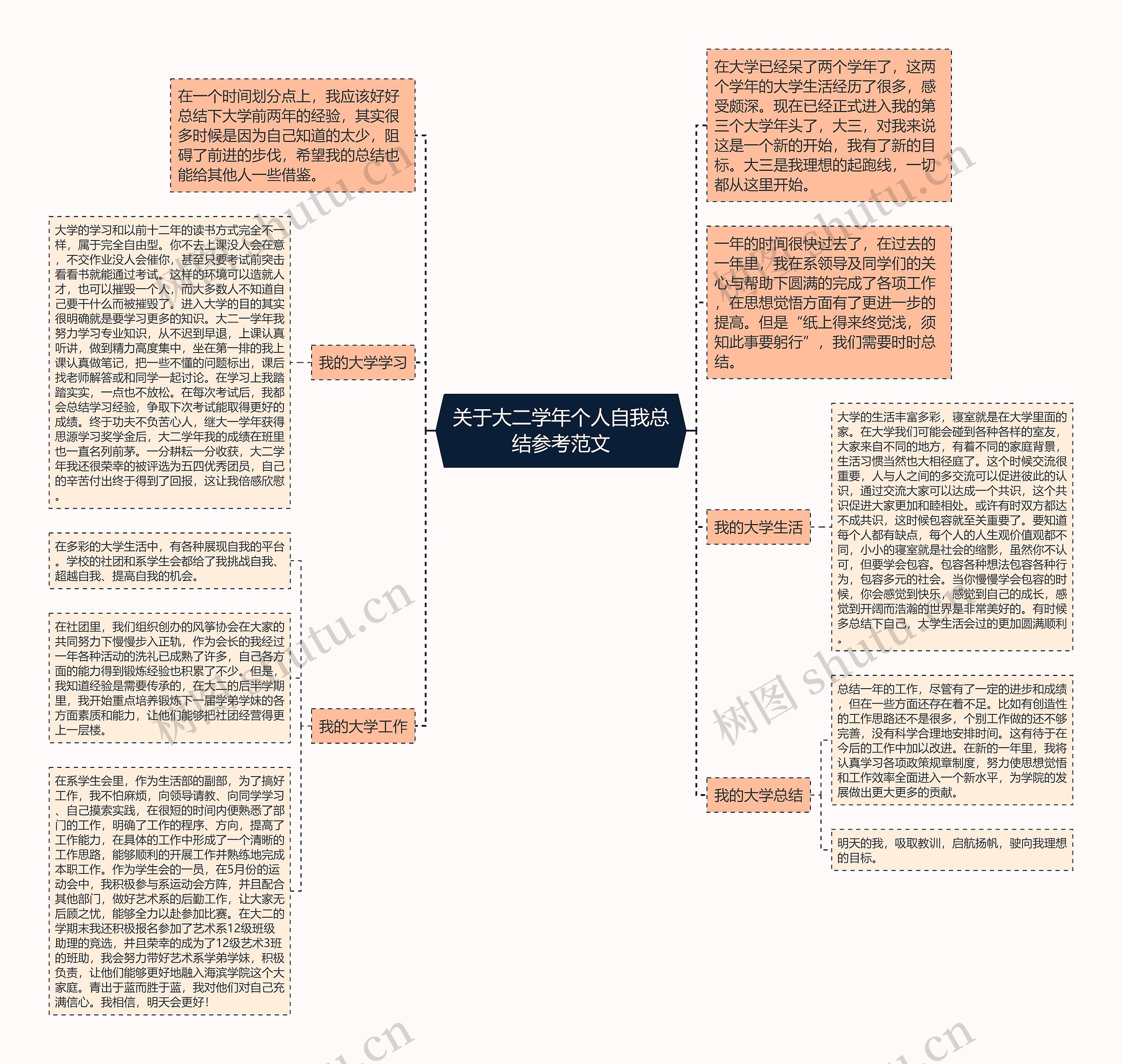 关于大二学年个人自我总结参考范文思维导图