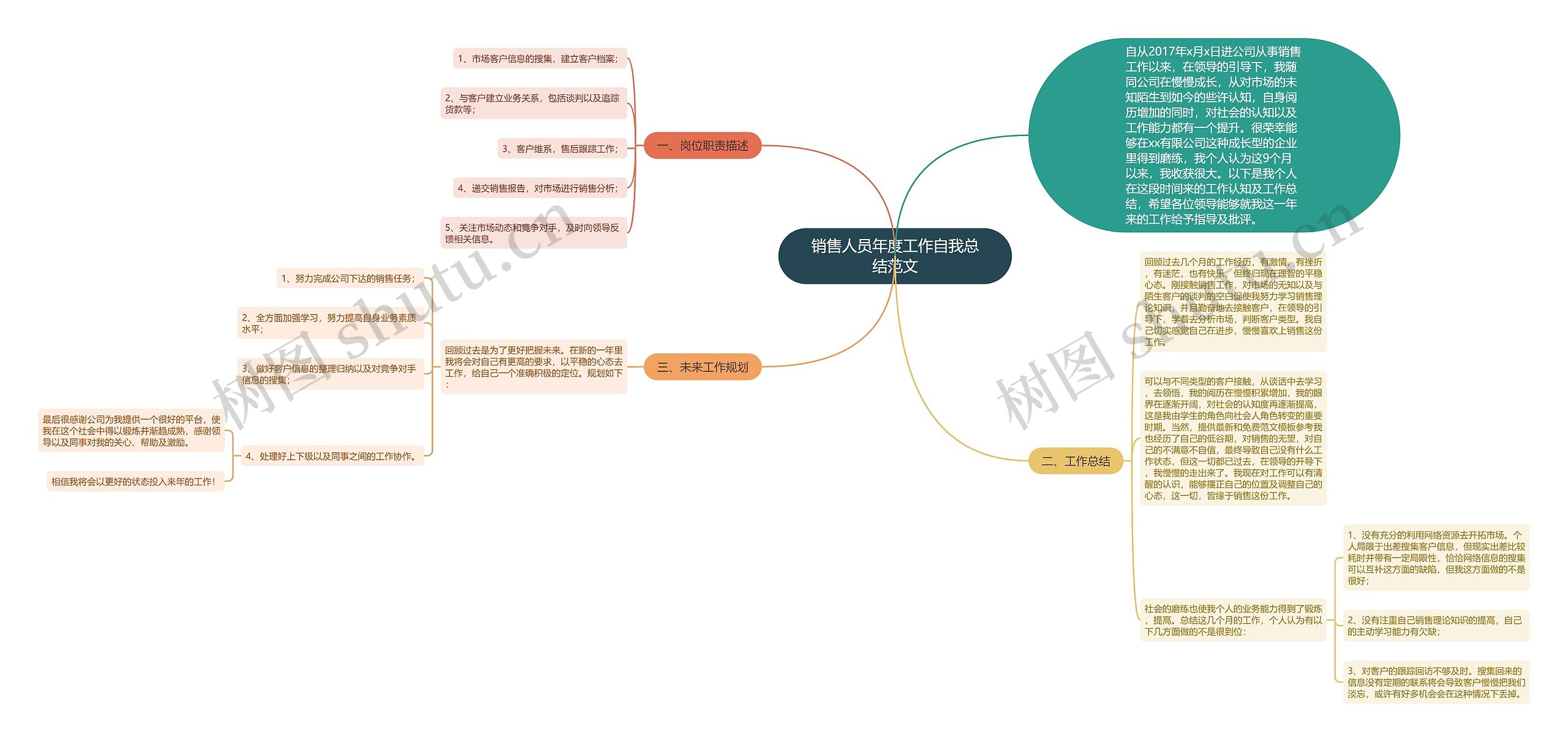 销售人员年度工作自我总结范文思维导图