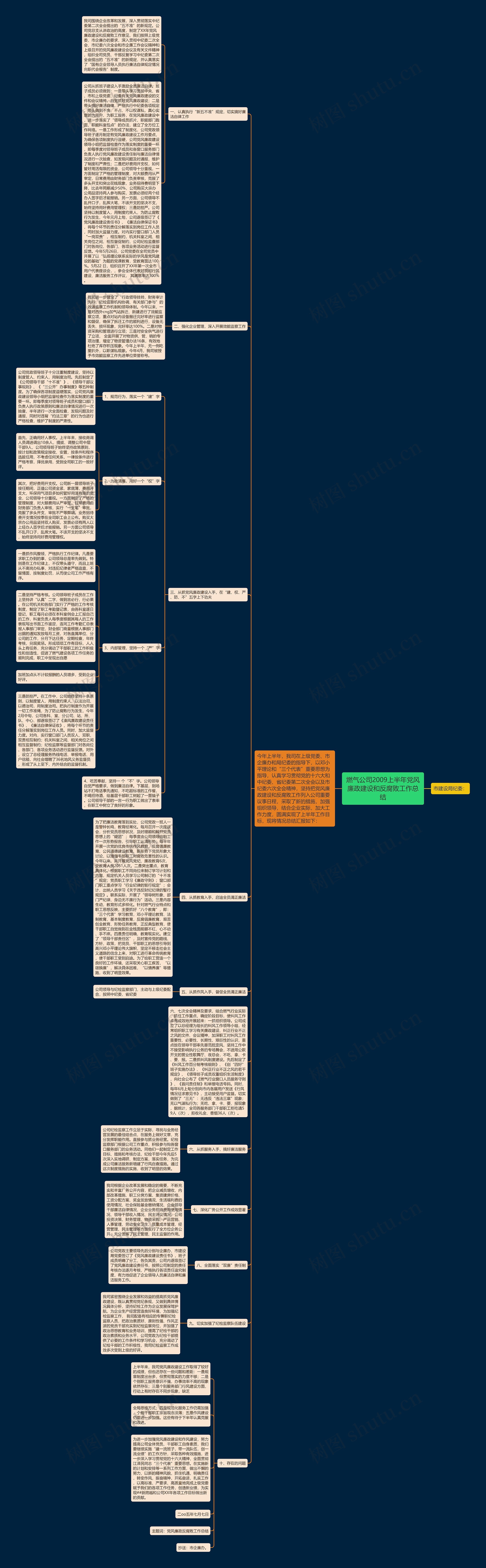 燃气公司2009上半年党风廉政建设和反腐败工作总结思维导图