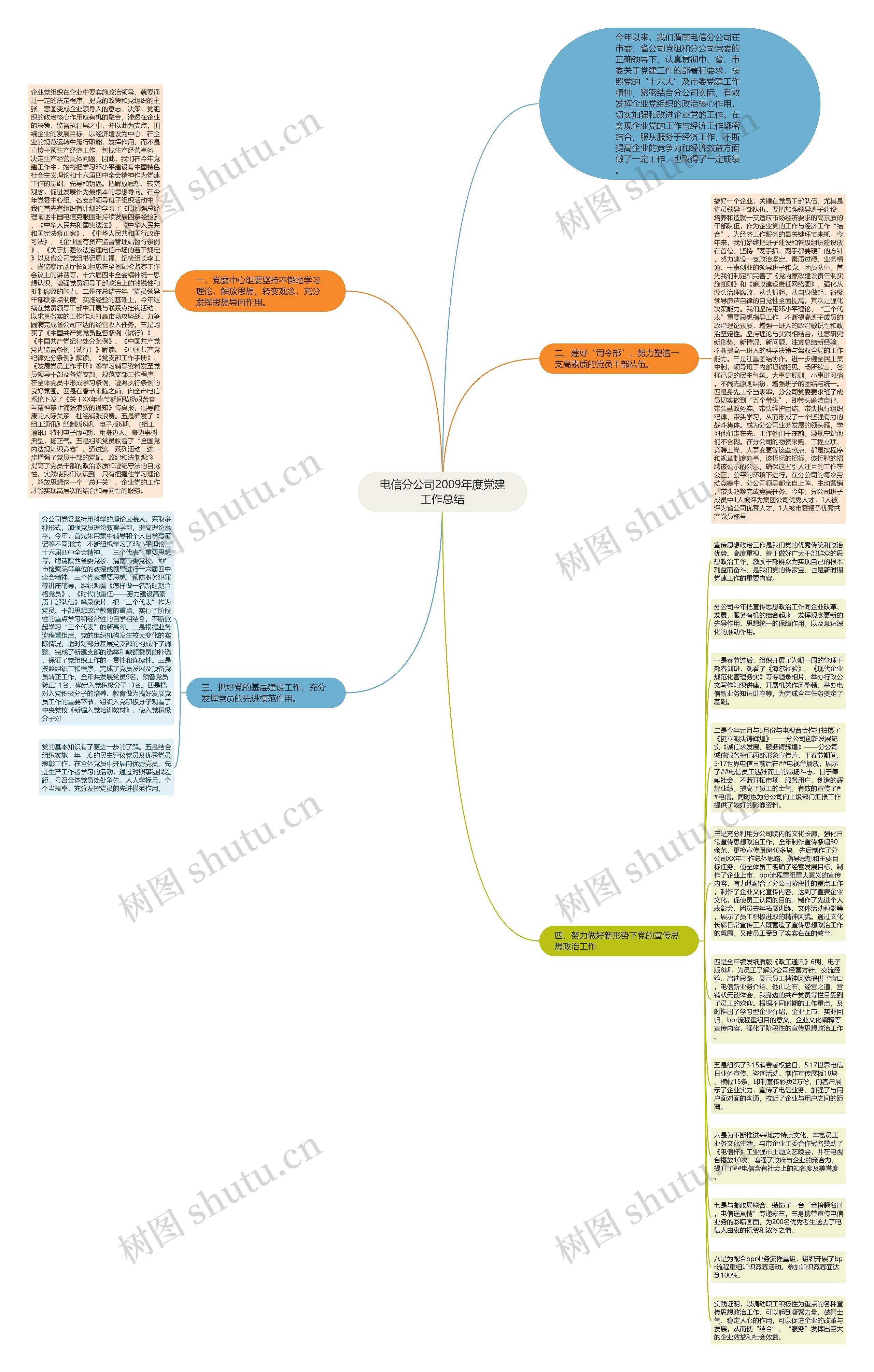 电信分公司2009年度党建工作总结思维导图