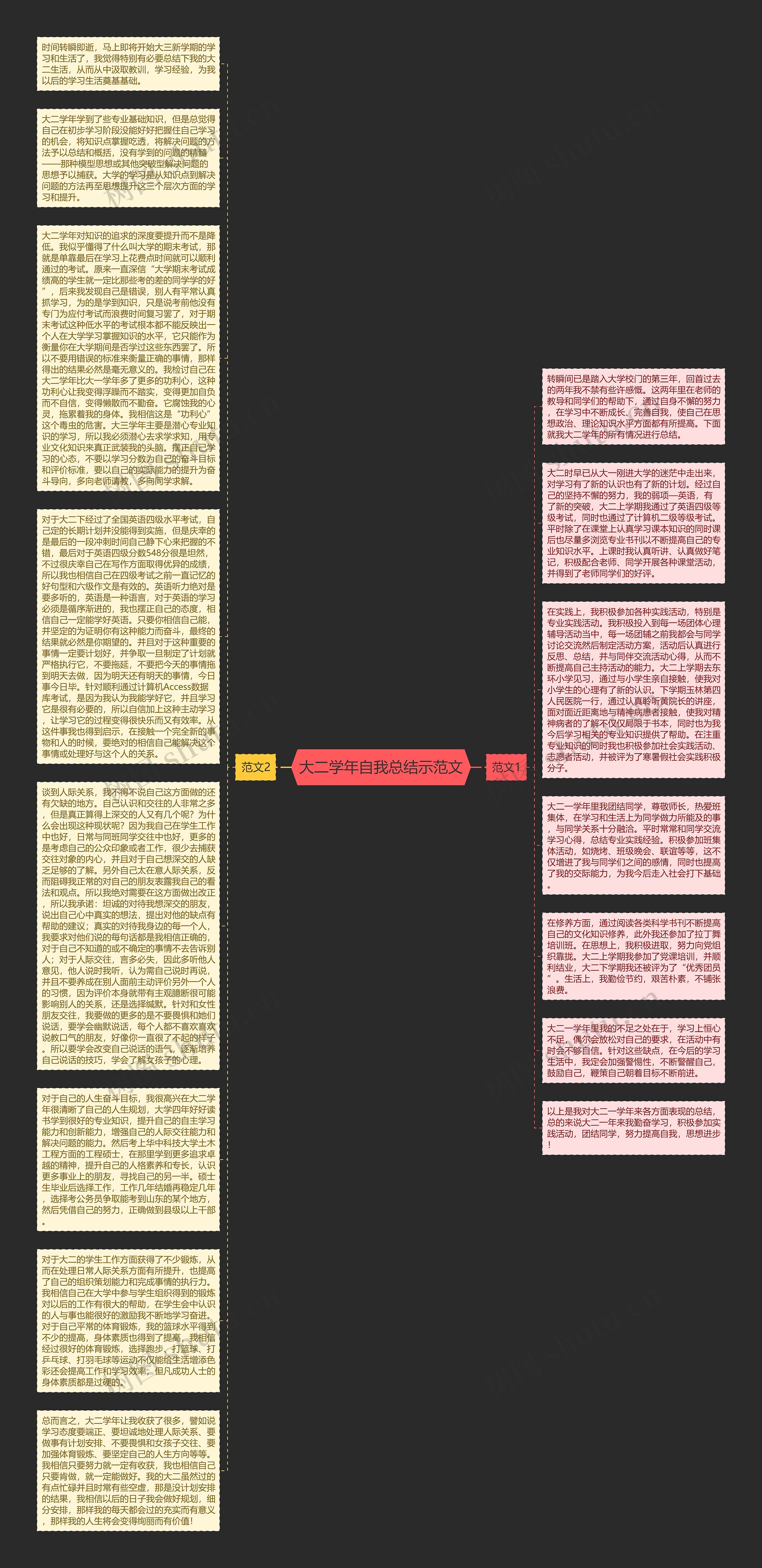 大二学年自我总结示范文思维导图