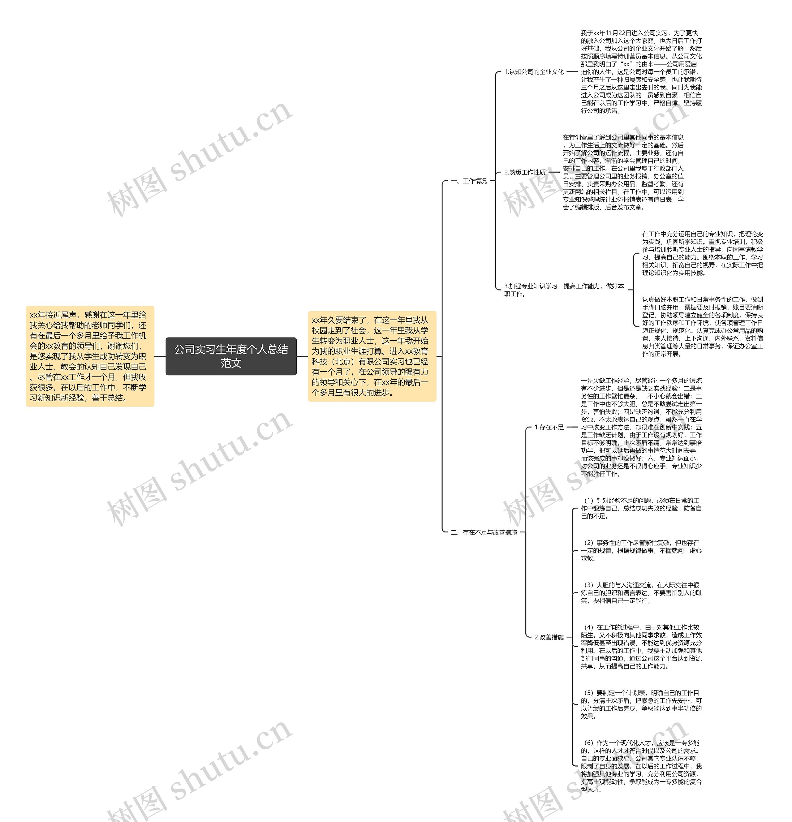公司实习生年度个人总结范文思维导图
