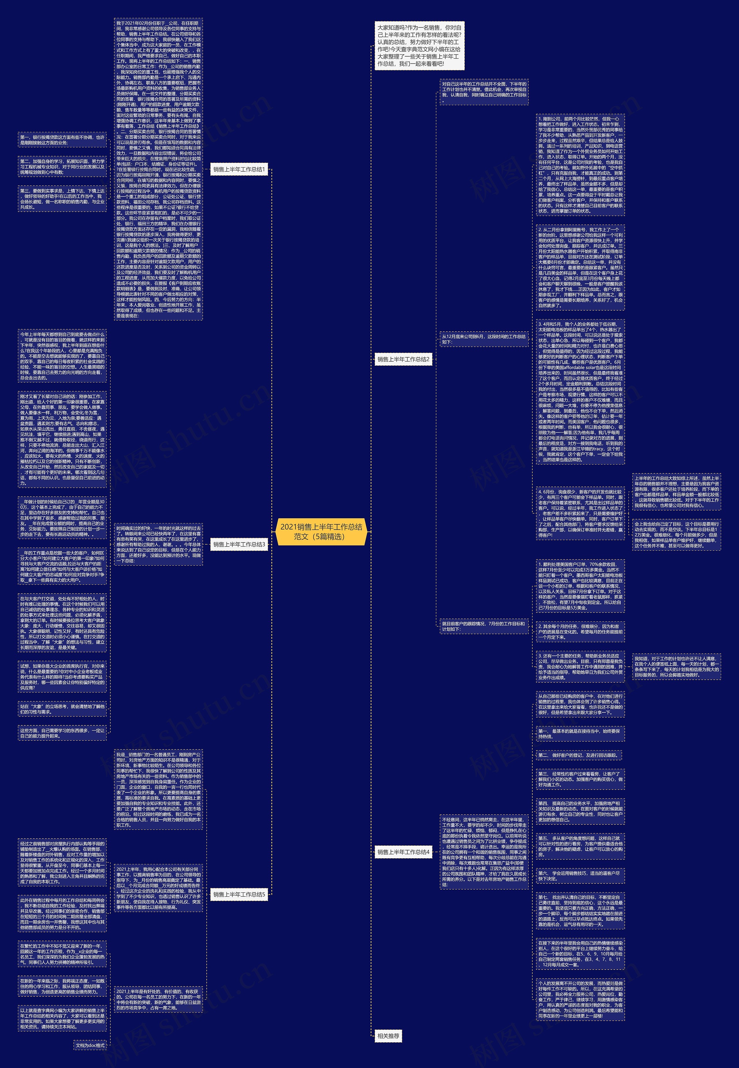 2021销售上半年工作总结范文（5篇精选）思维导图