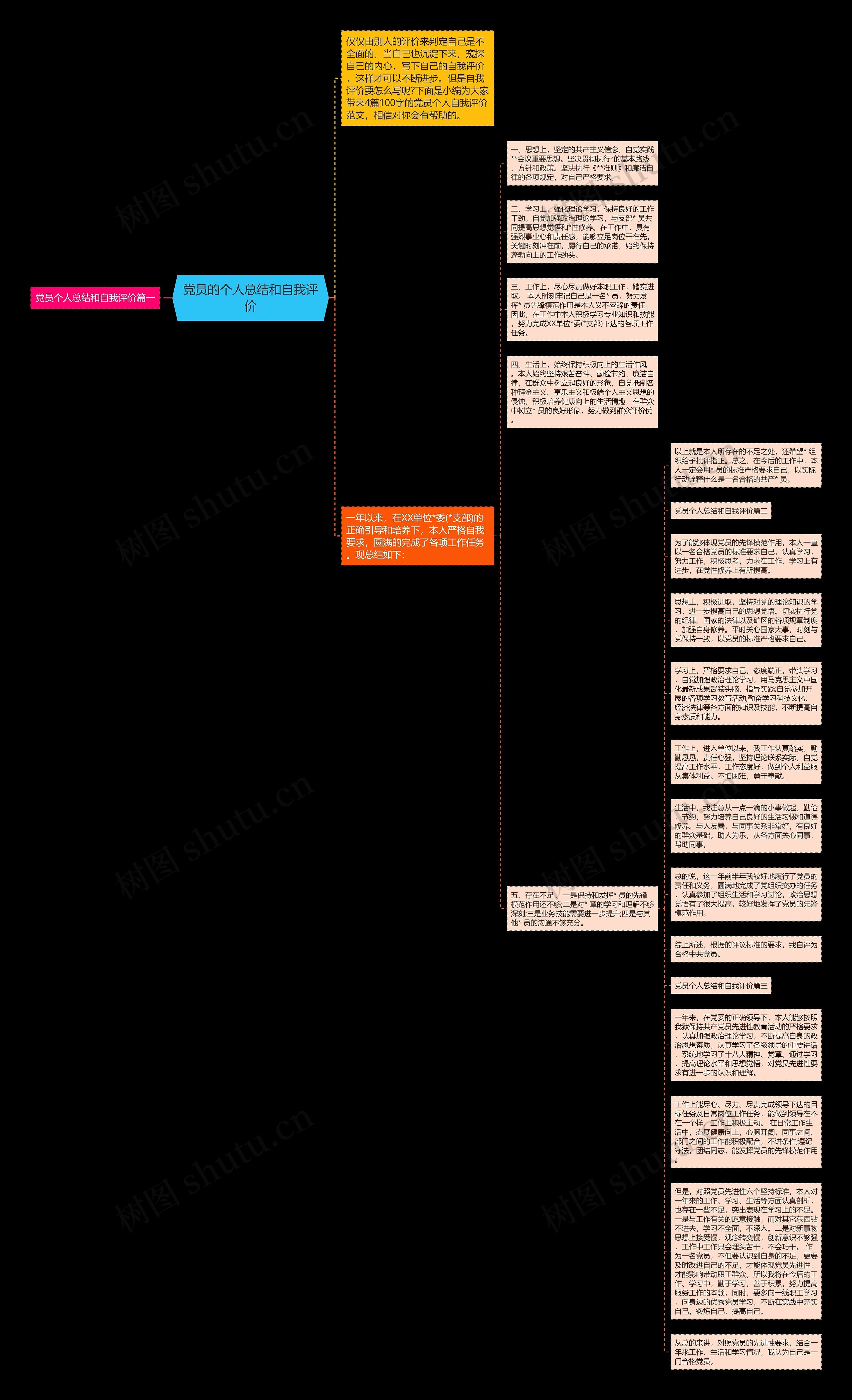 党员的个人总结和自我评价思维导图