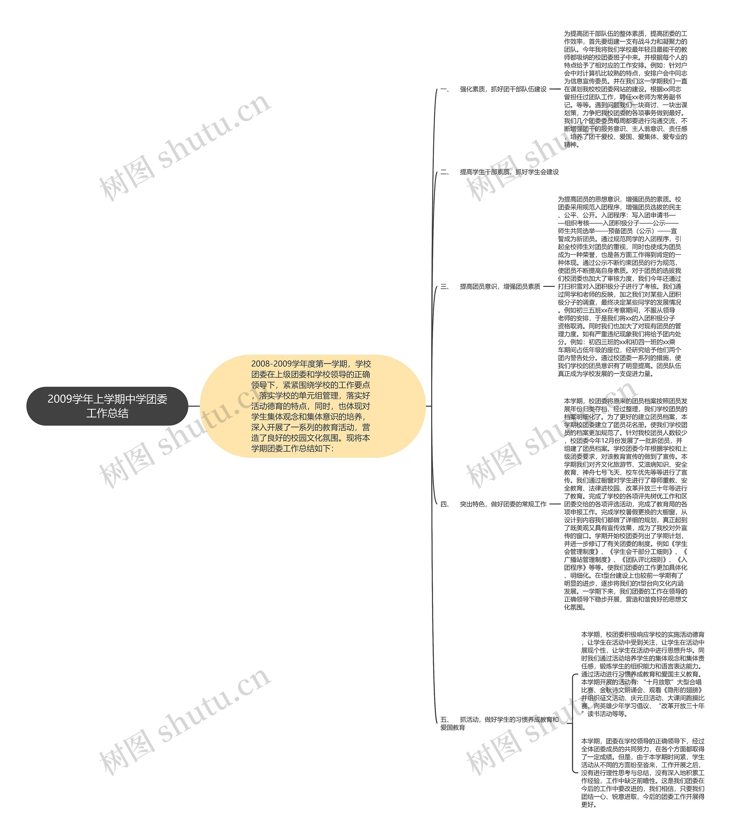 2009学年上学期中学团委工作总结思维导图