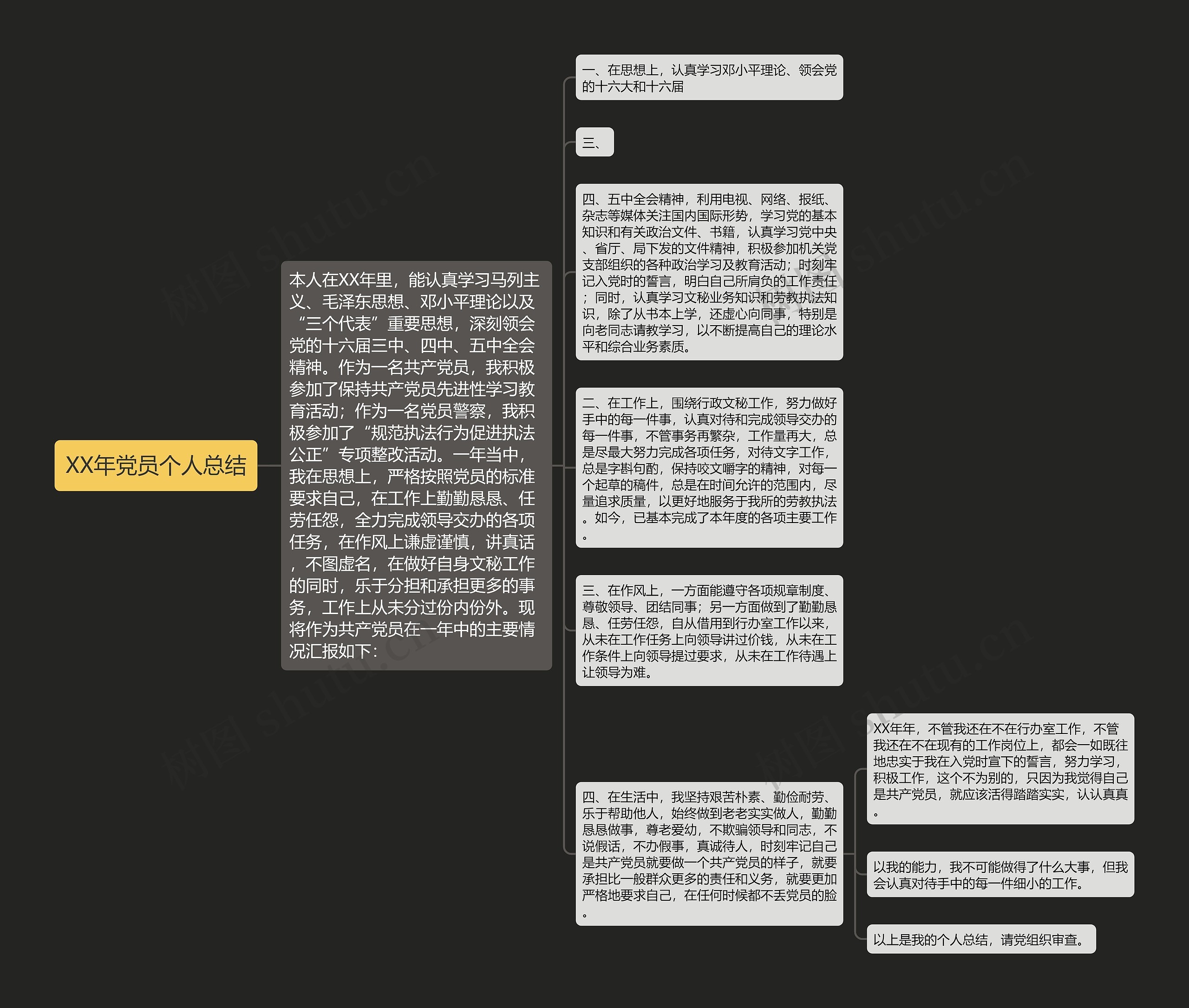 XX年党员个人总结思维导图