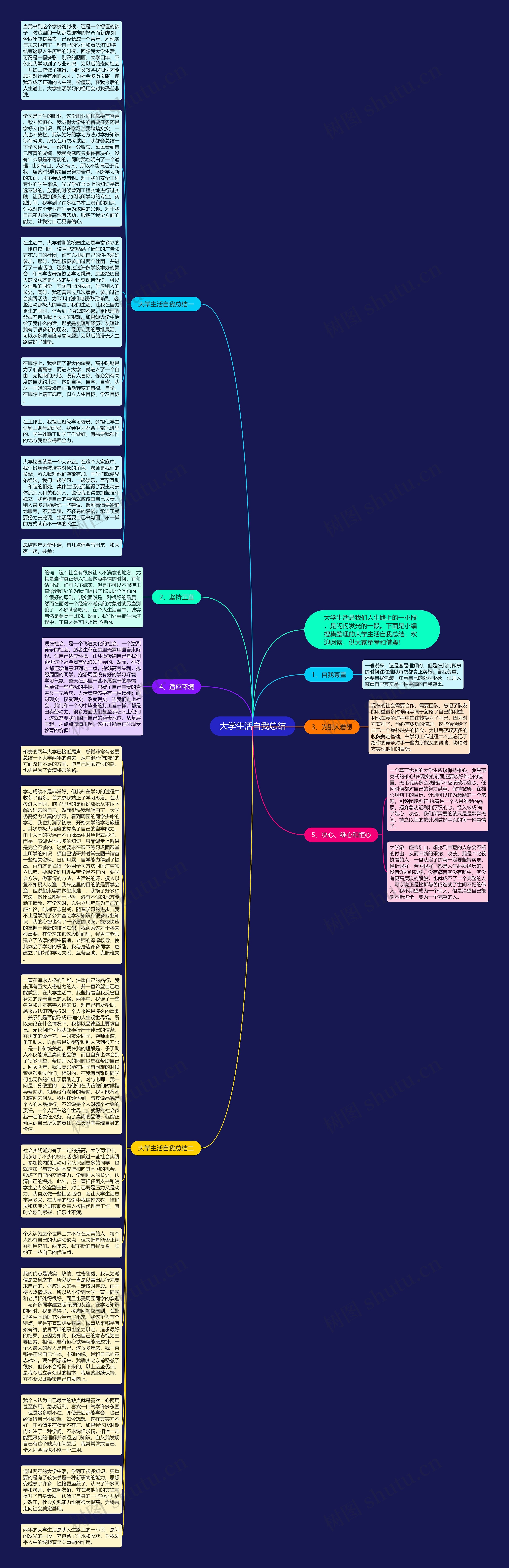 大学生活自我总结思维导图