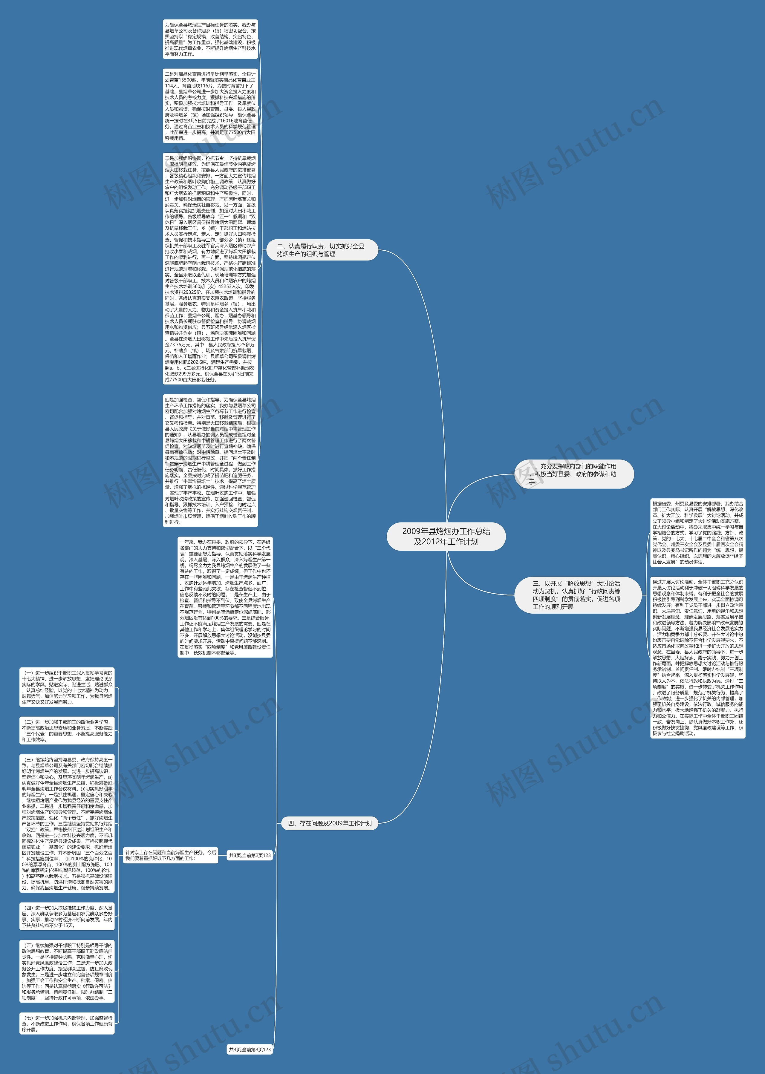 2009年县烤烟办工作总结及2012年工作计划思维导图