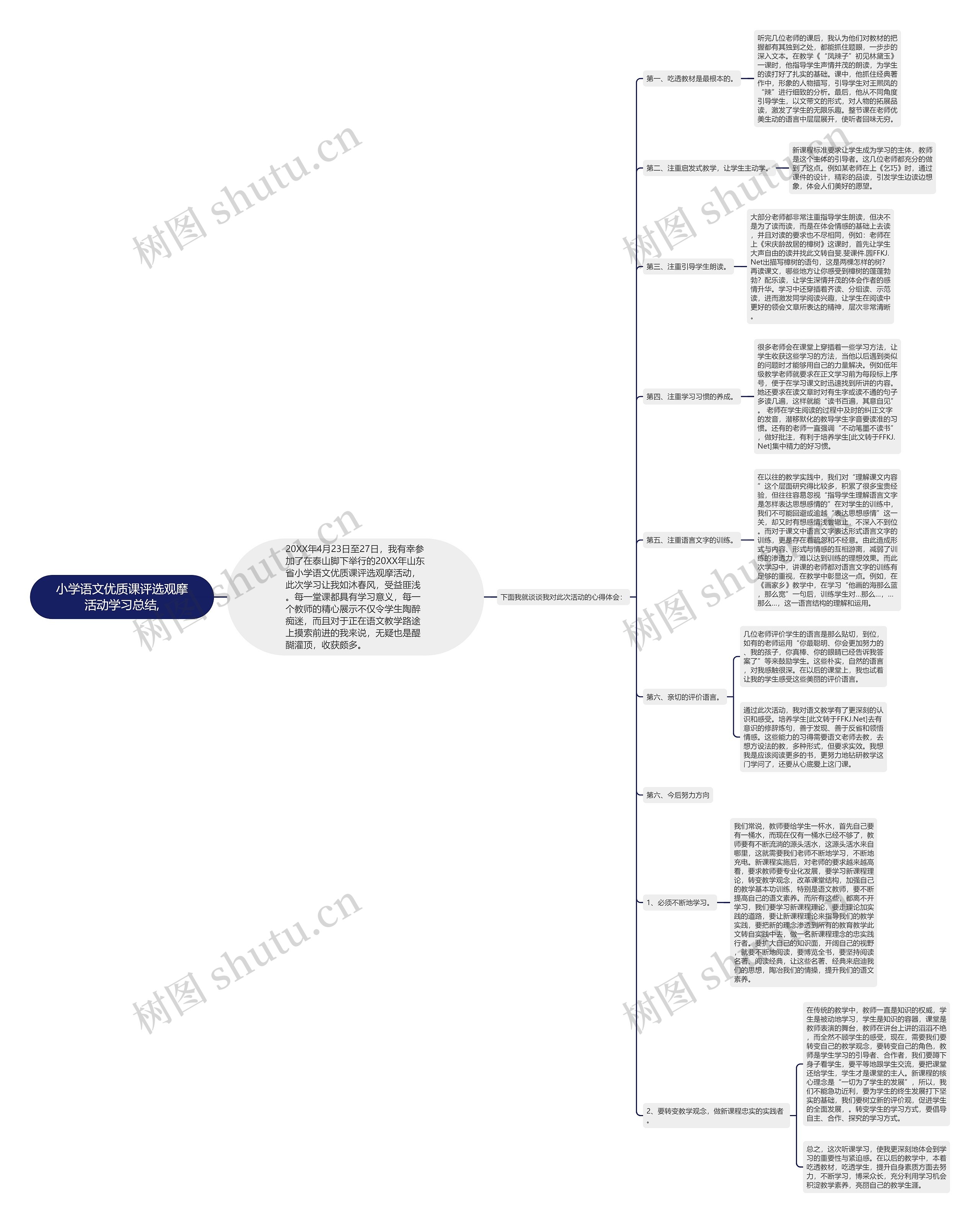 小学语文优质课评选观摩活动学习总结,思维导图