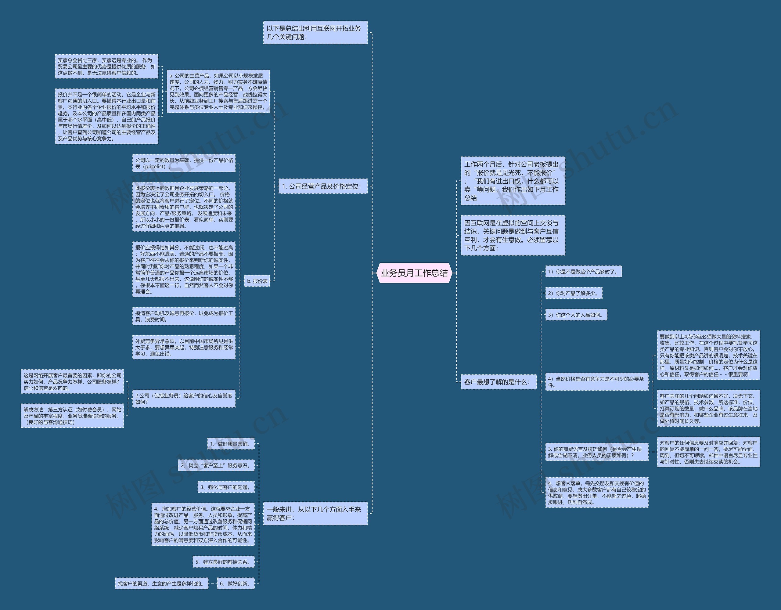 业务员月工作总结思维导图