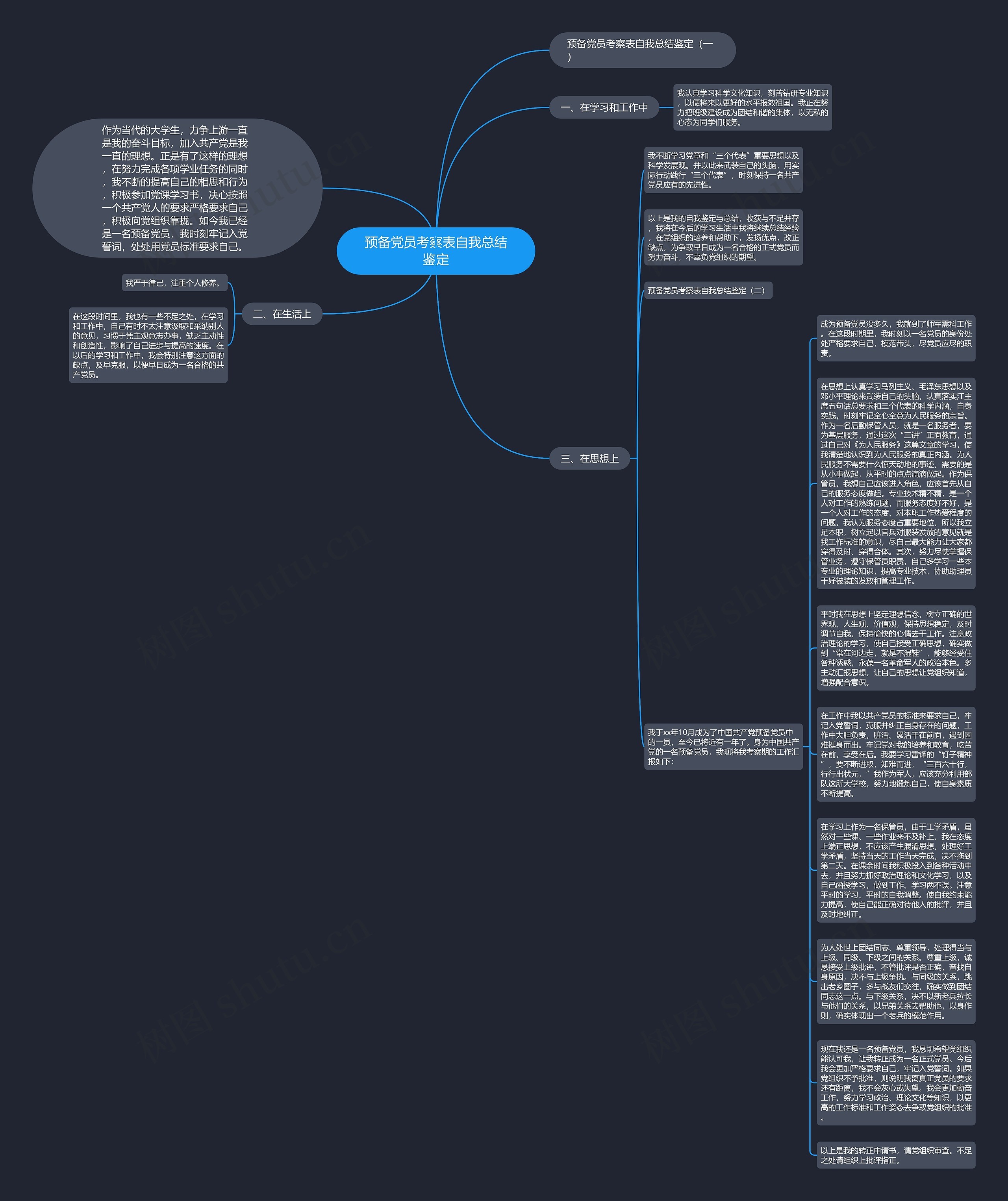 预备党员考察表自我总结鉴定思维导图