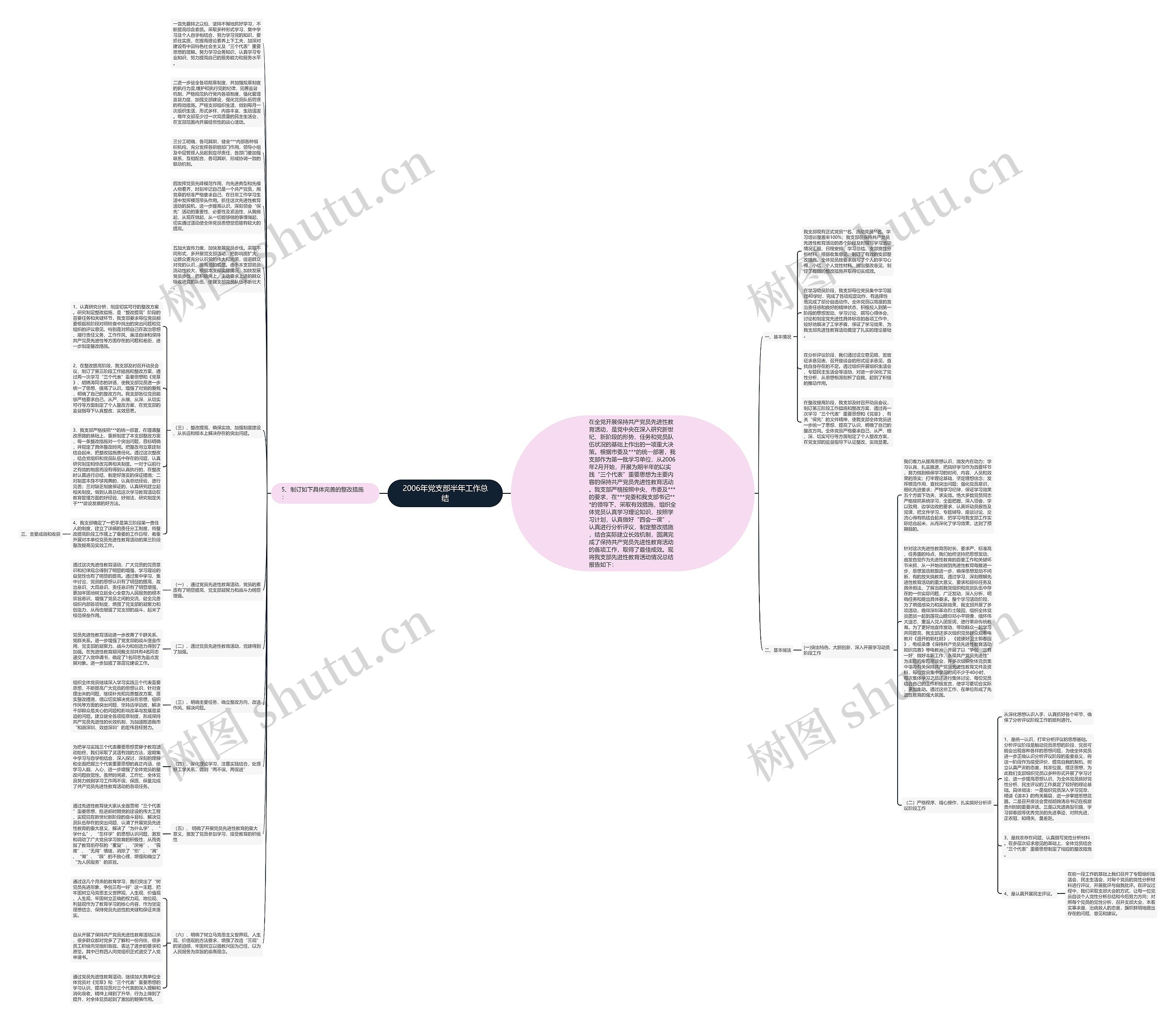 2006年党支部半年工作总结思维导图