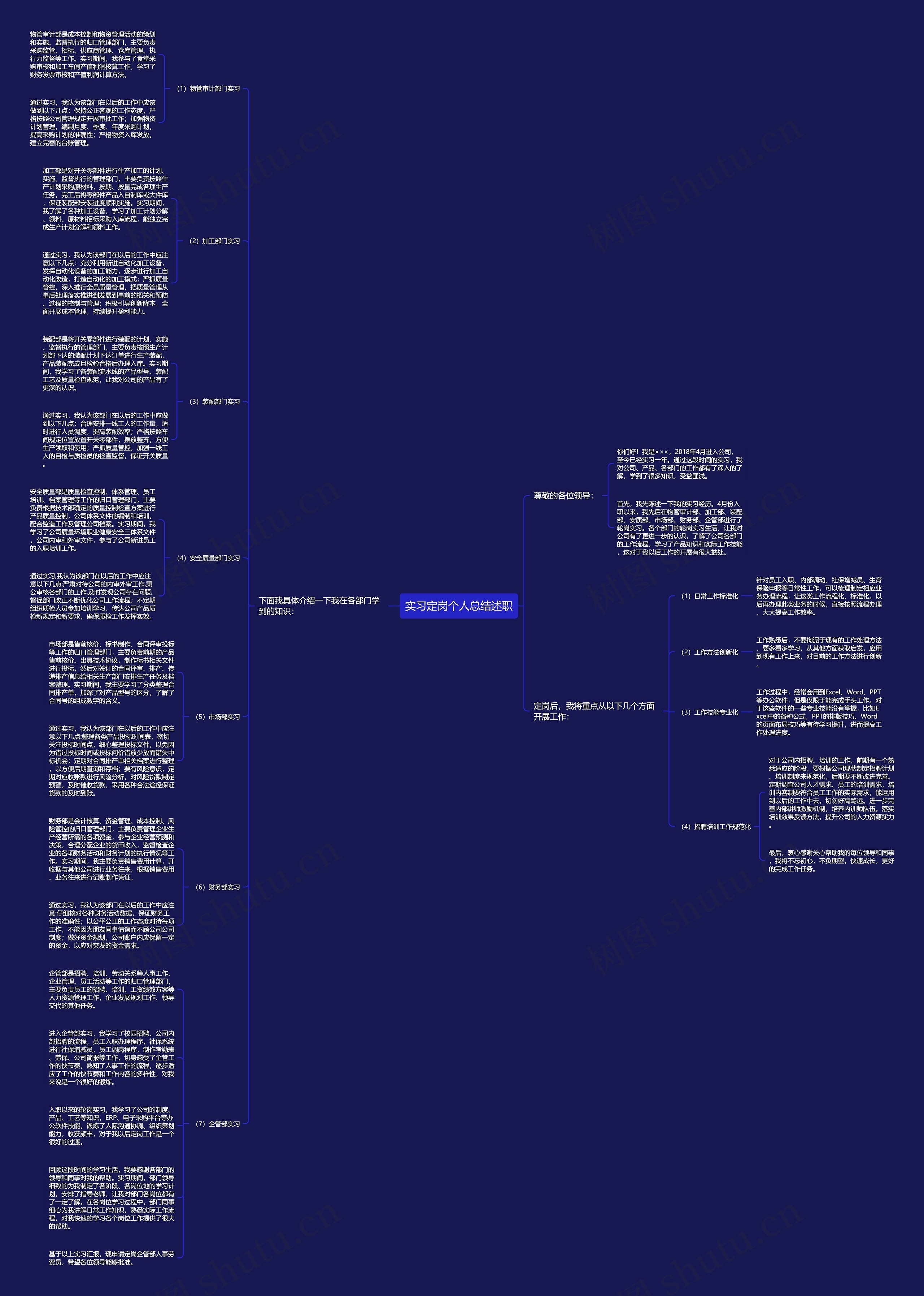 实习定岗个人总结述职思维导图