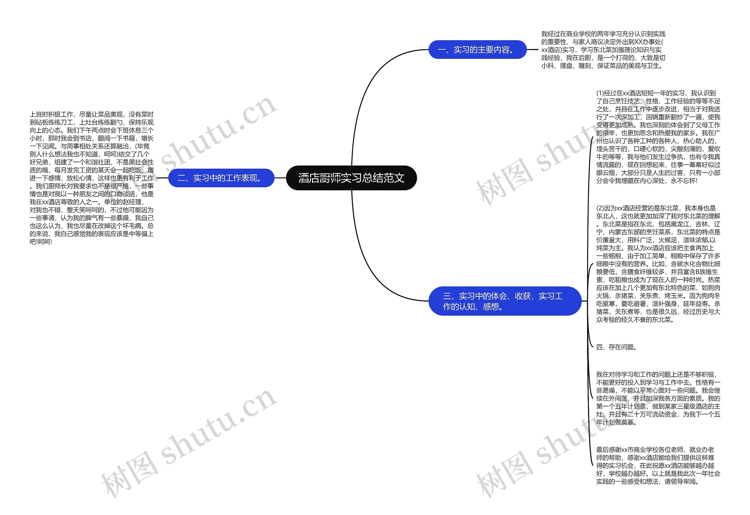 酒店厨师实习总结范文思维导图