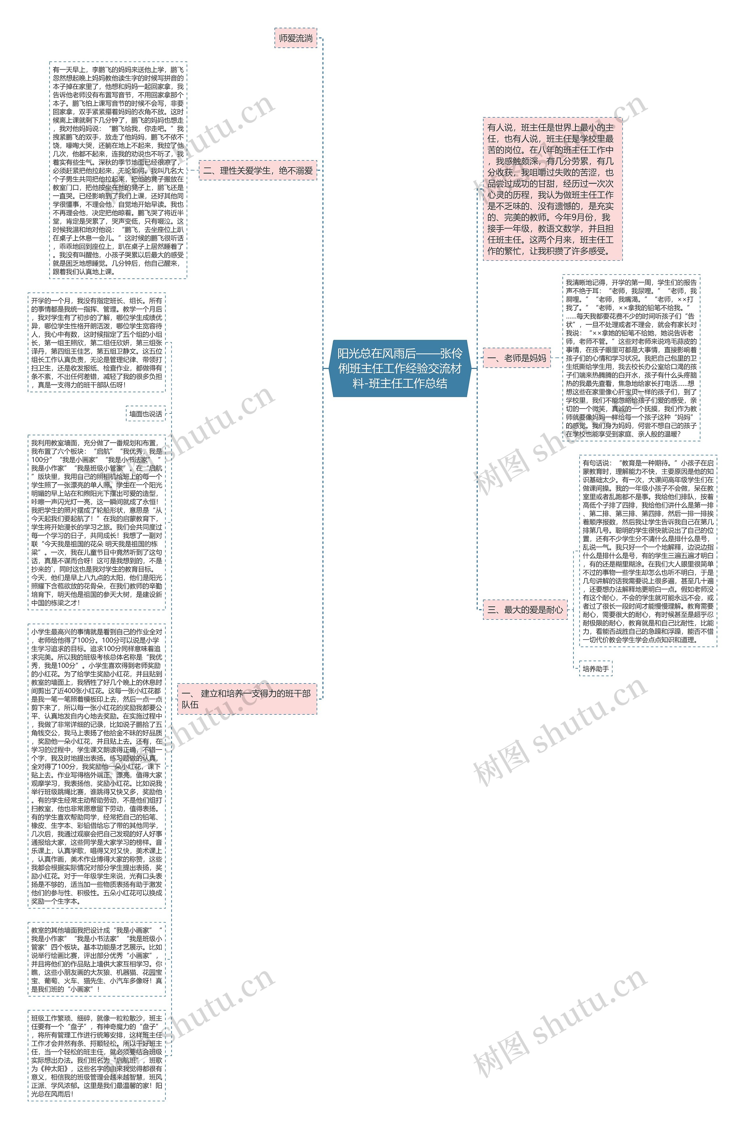 阳光总在风雨后——张伶俐班主任工作经验交流材料-班主任工作总结思维导图