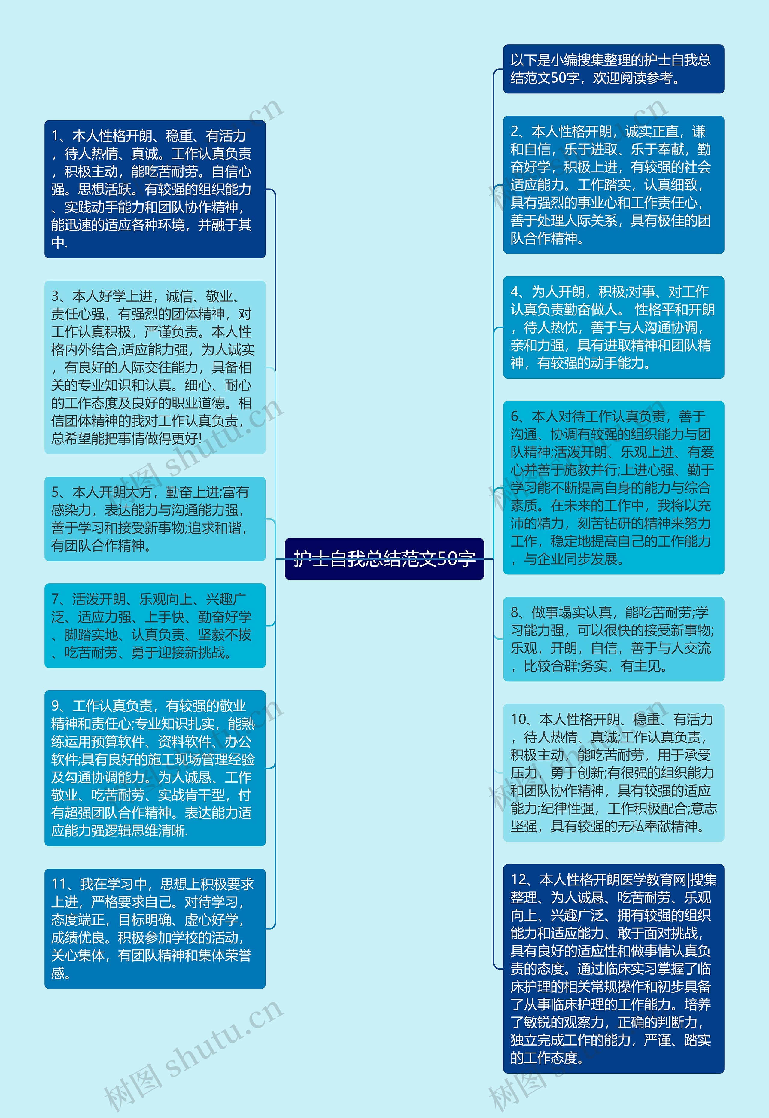 护士自我总结范文50字思维导图