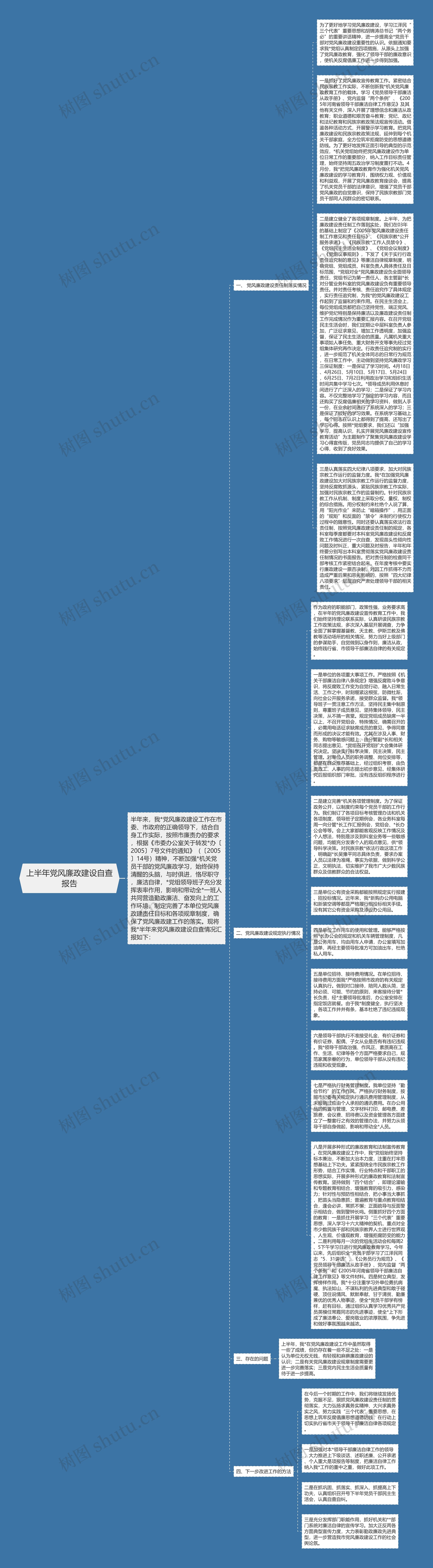 上半年党风廉政建设自查报告思维导图