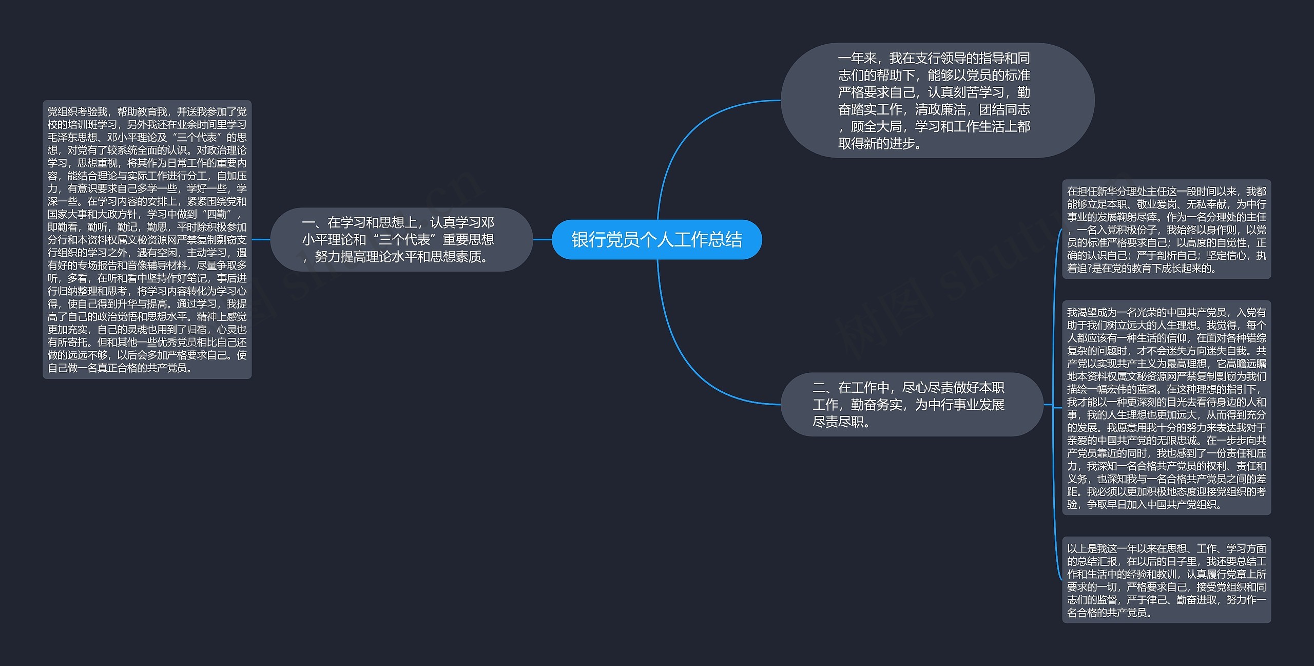 银行党员个人工作总结思维导图