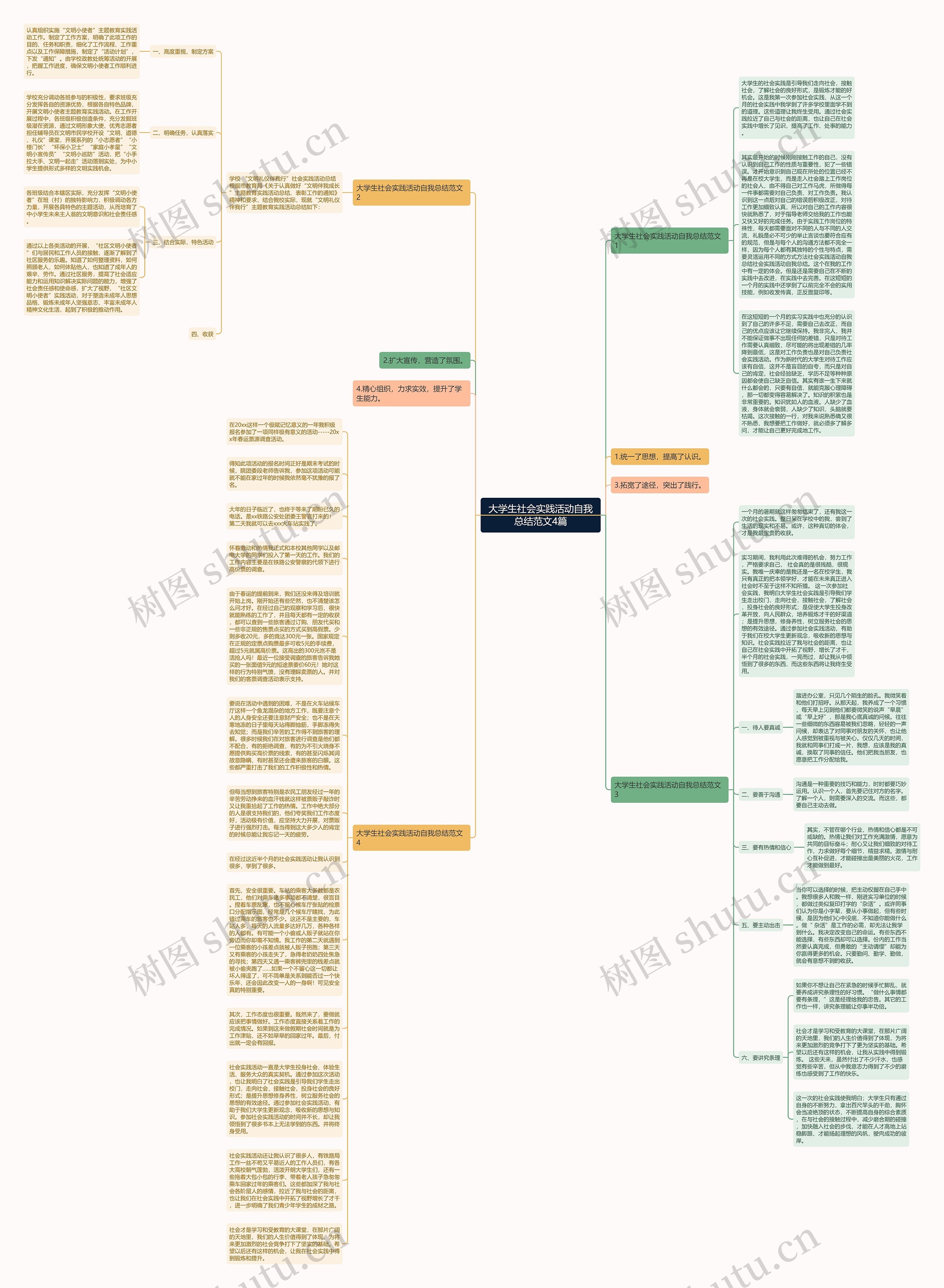 大学生社会实践活动自我总结范文4篇思维导图