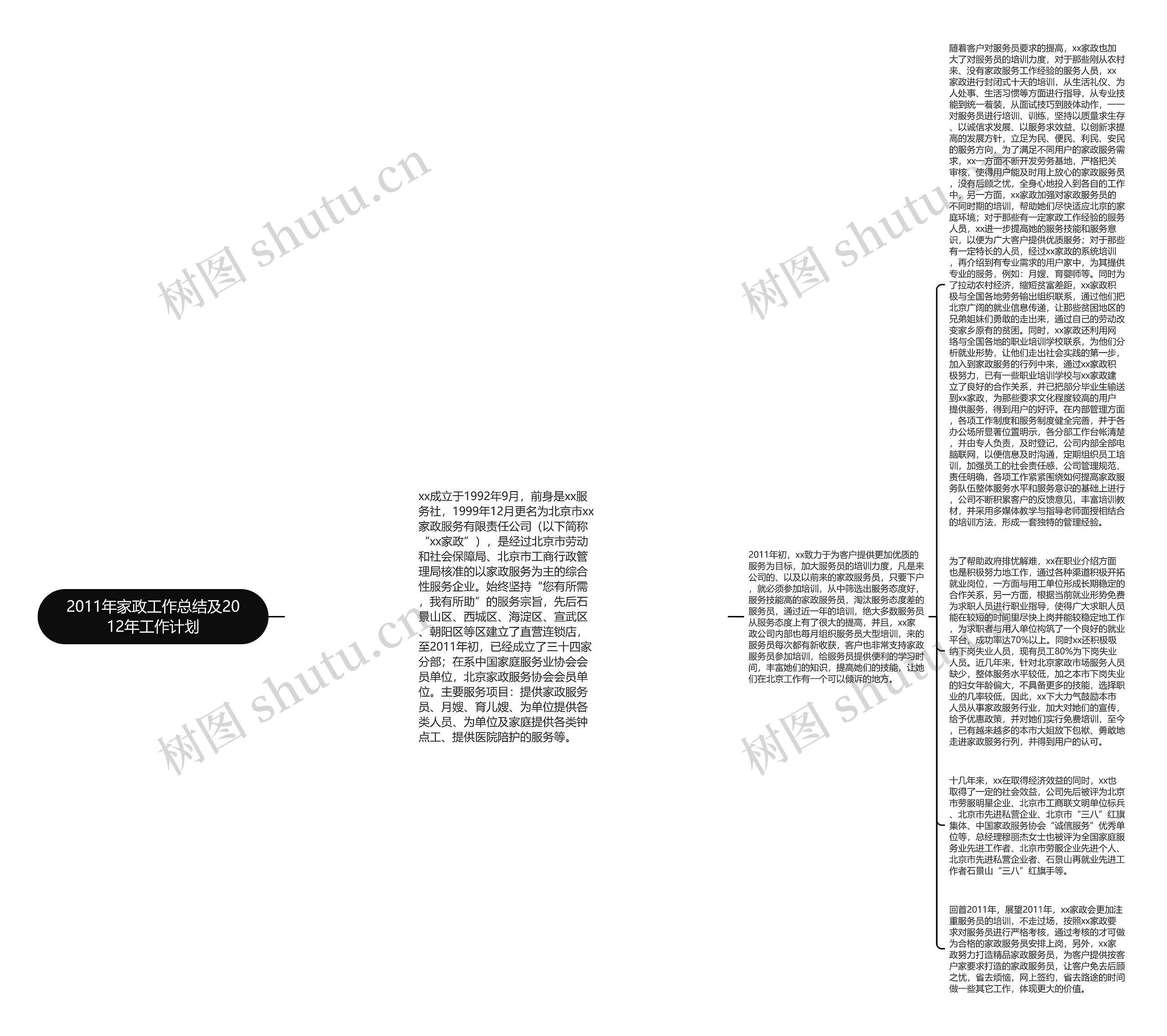 2011年家政工作总结及2012年工作计划思维导图