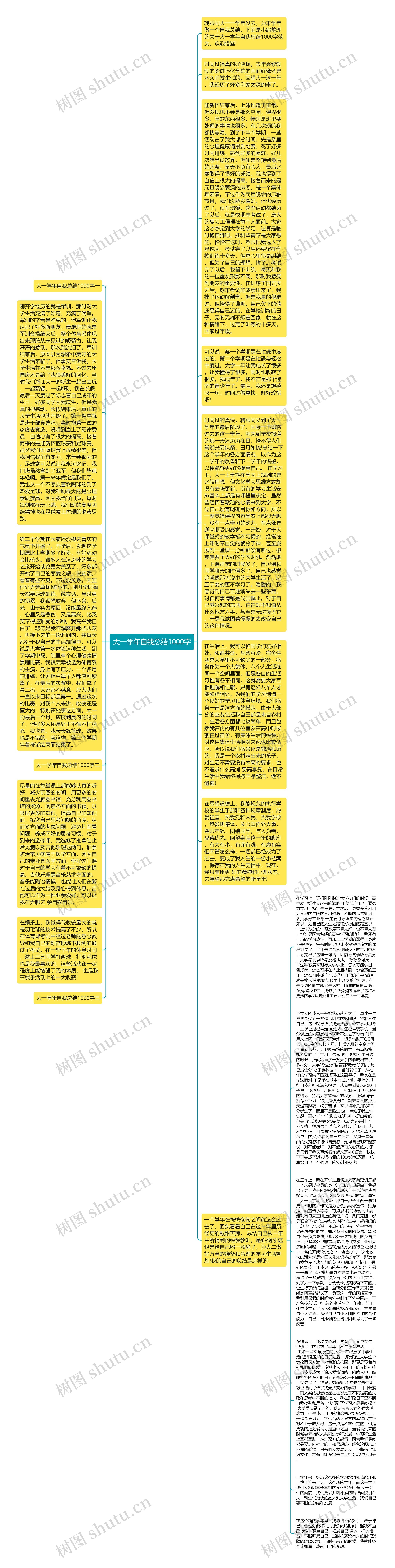 大一学年自我总结1000字思维导图