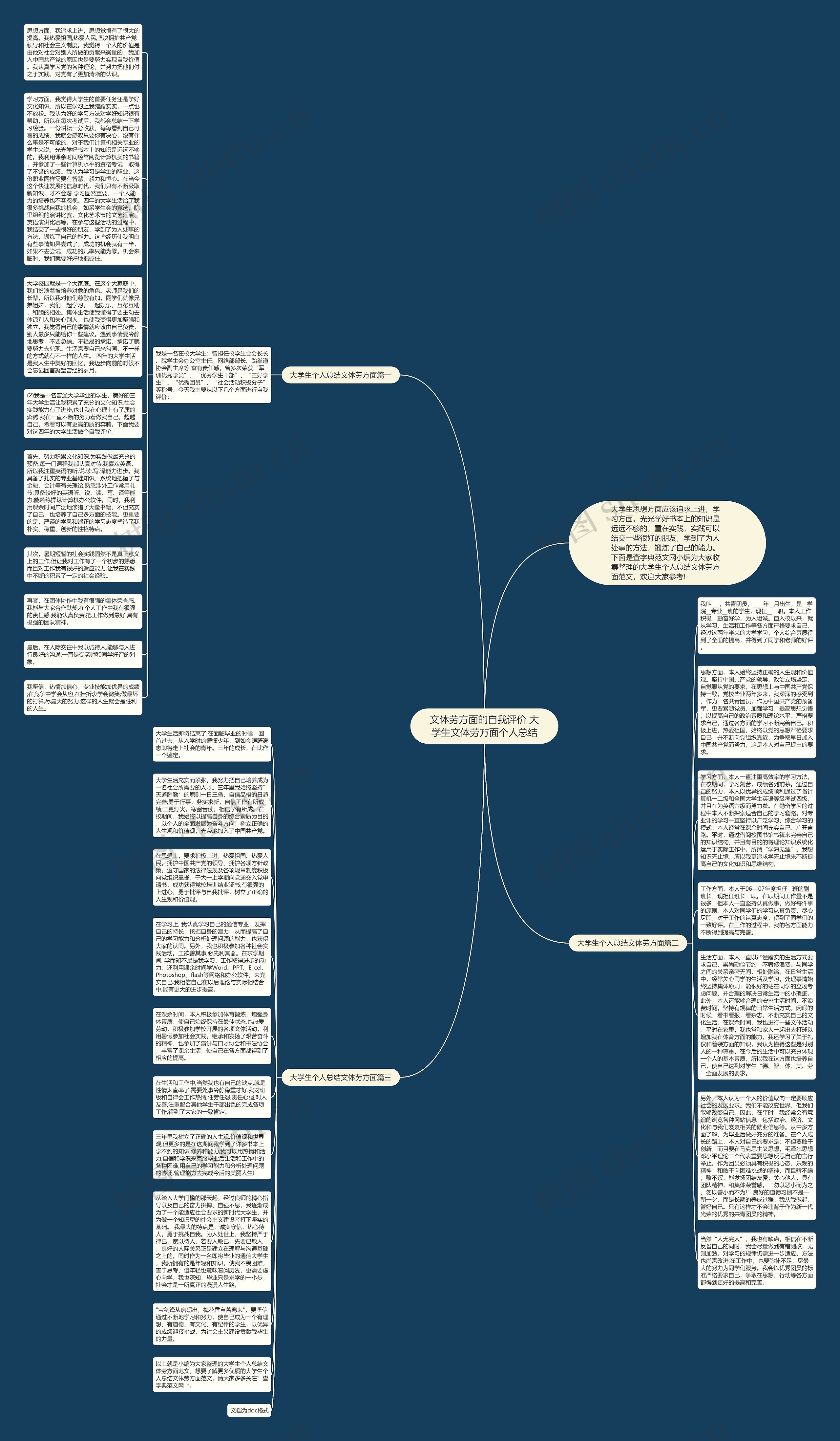文体劳方面的自我评价 大学生文体劳方面个人总结思维导图