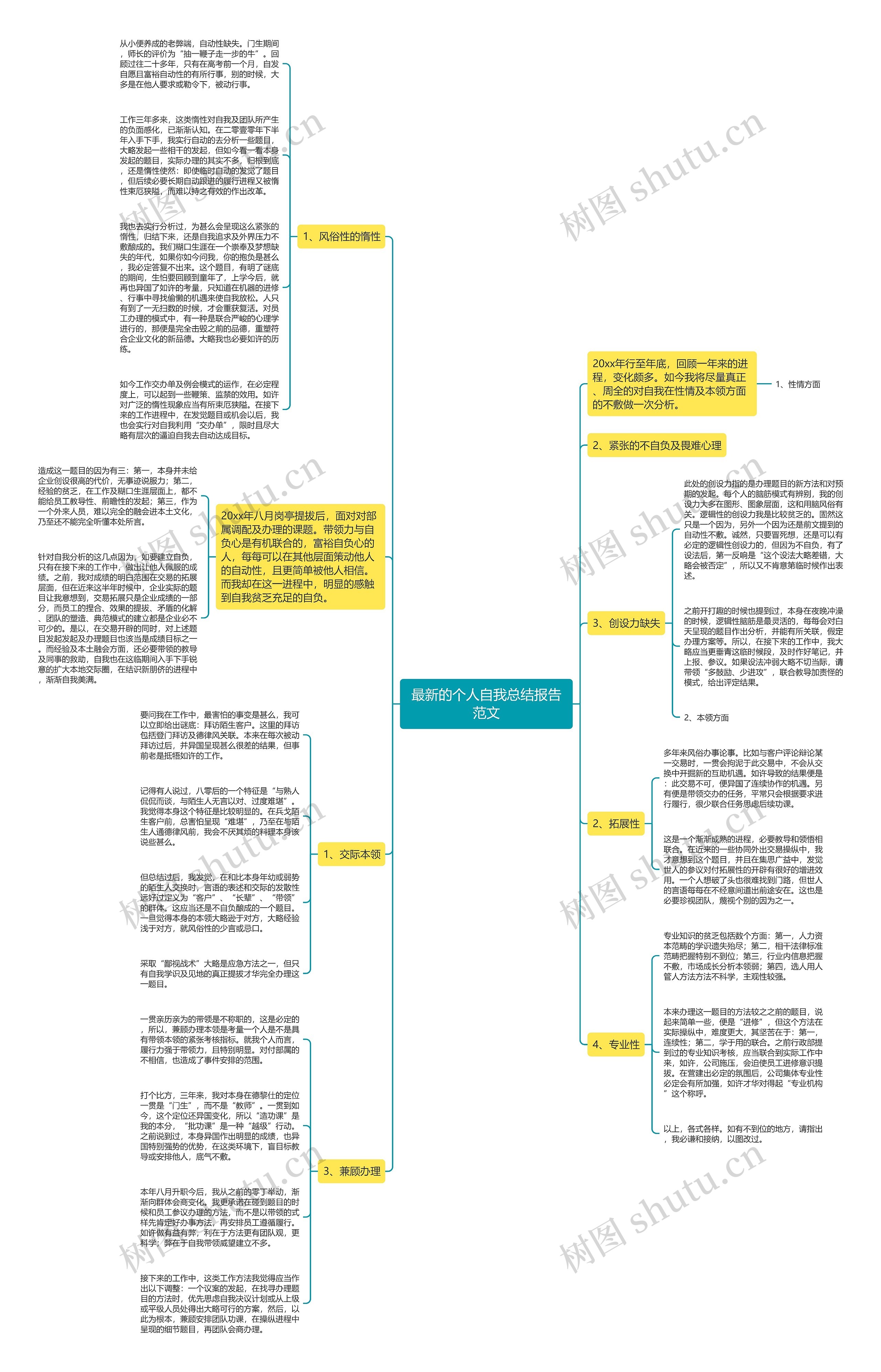 最新的个人自我总结报告范文思维导图