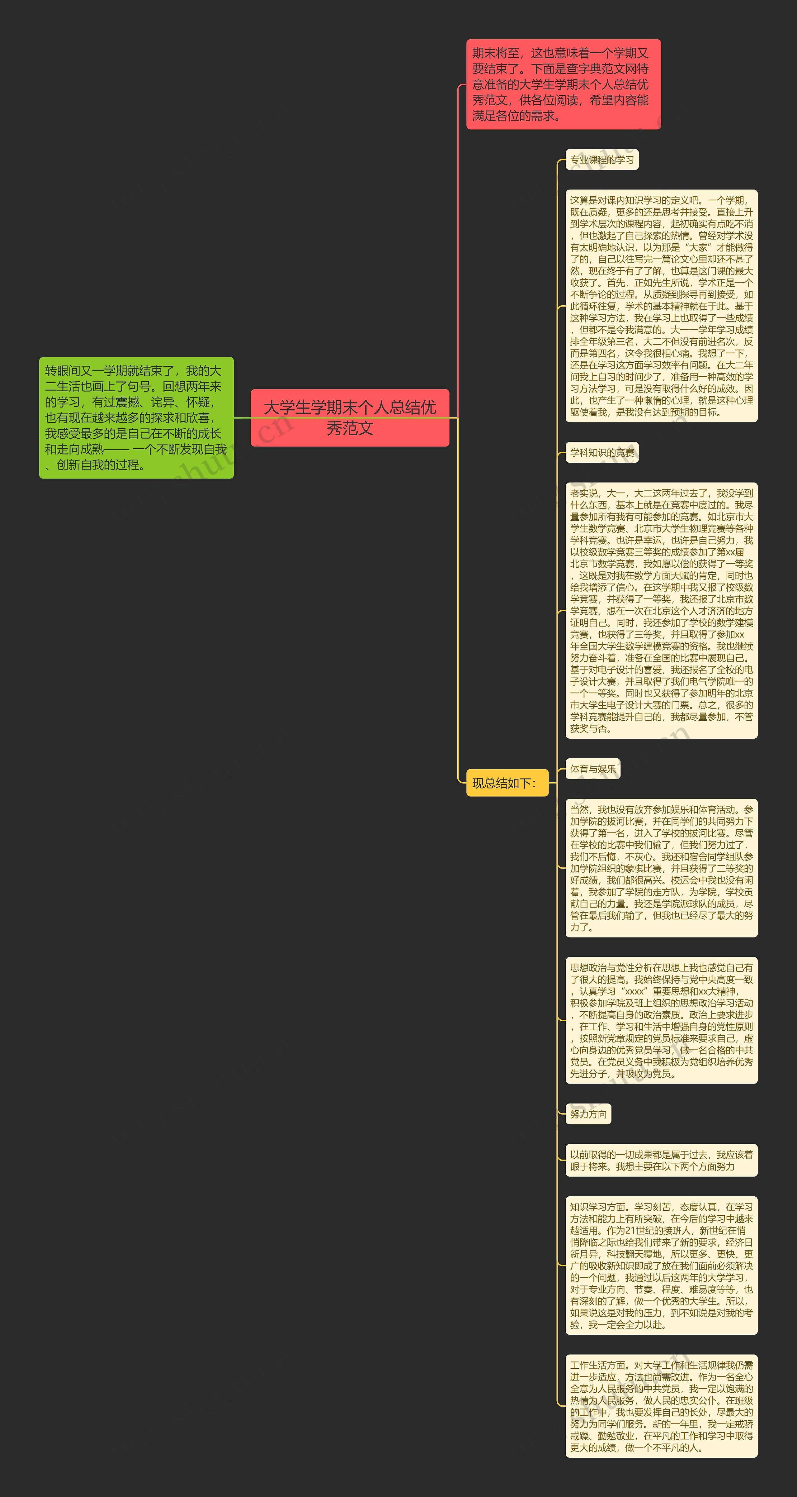 大学生学期末个人总结优秀范文思维导图