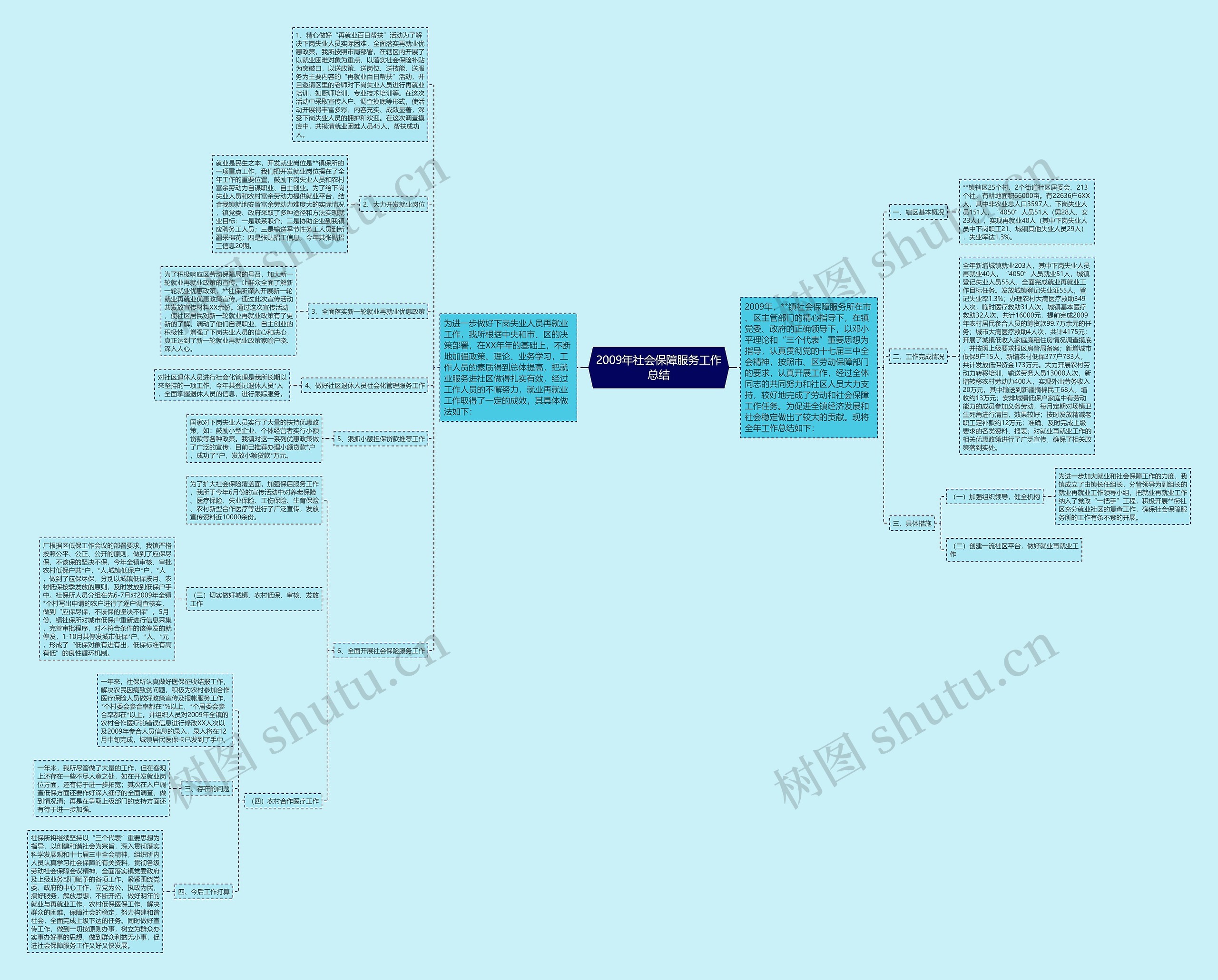 2009年社会保障服务工作总结思维导图