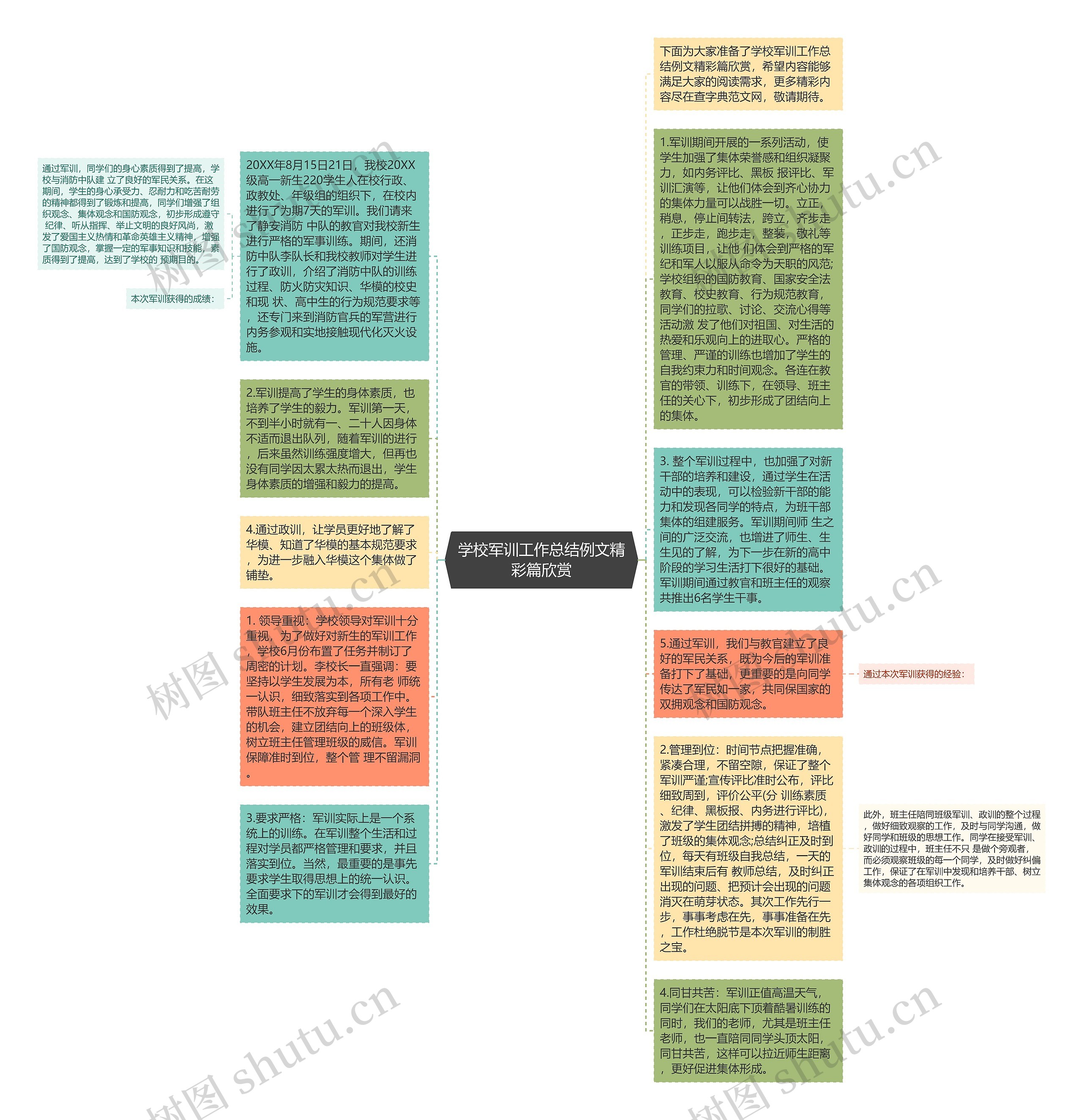 学校军训工作总结例文精彩篇欣赏思维导图