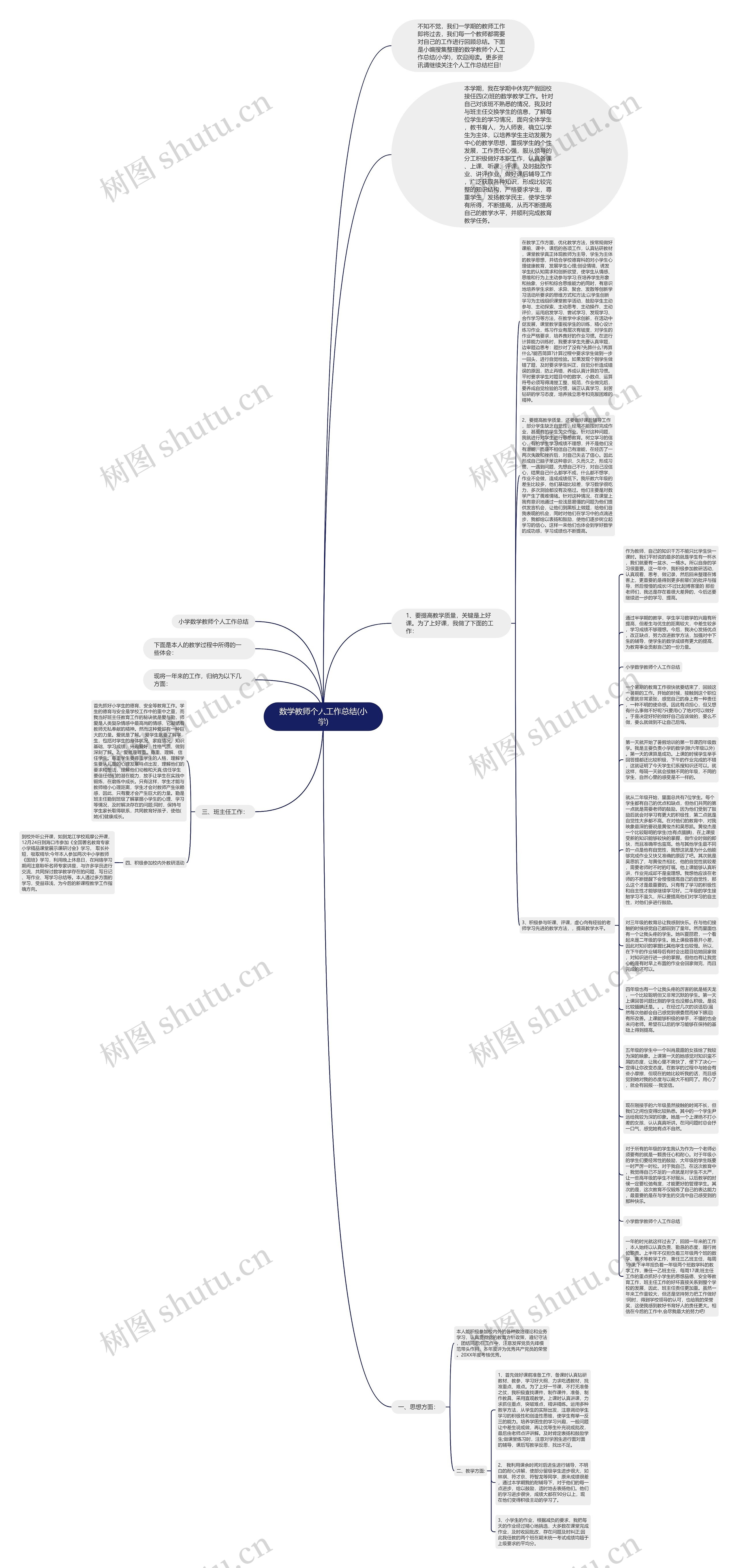 数学教师个人工作总结(小学)思维导图