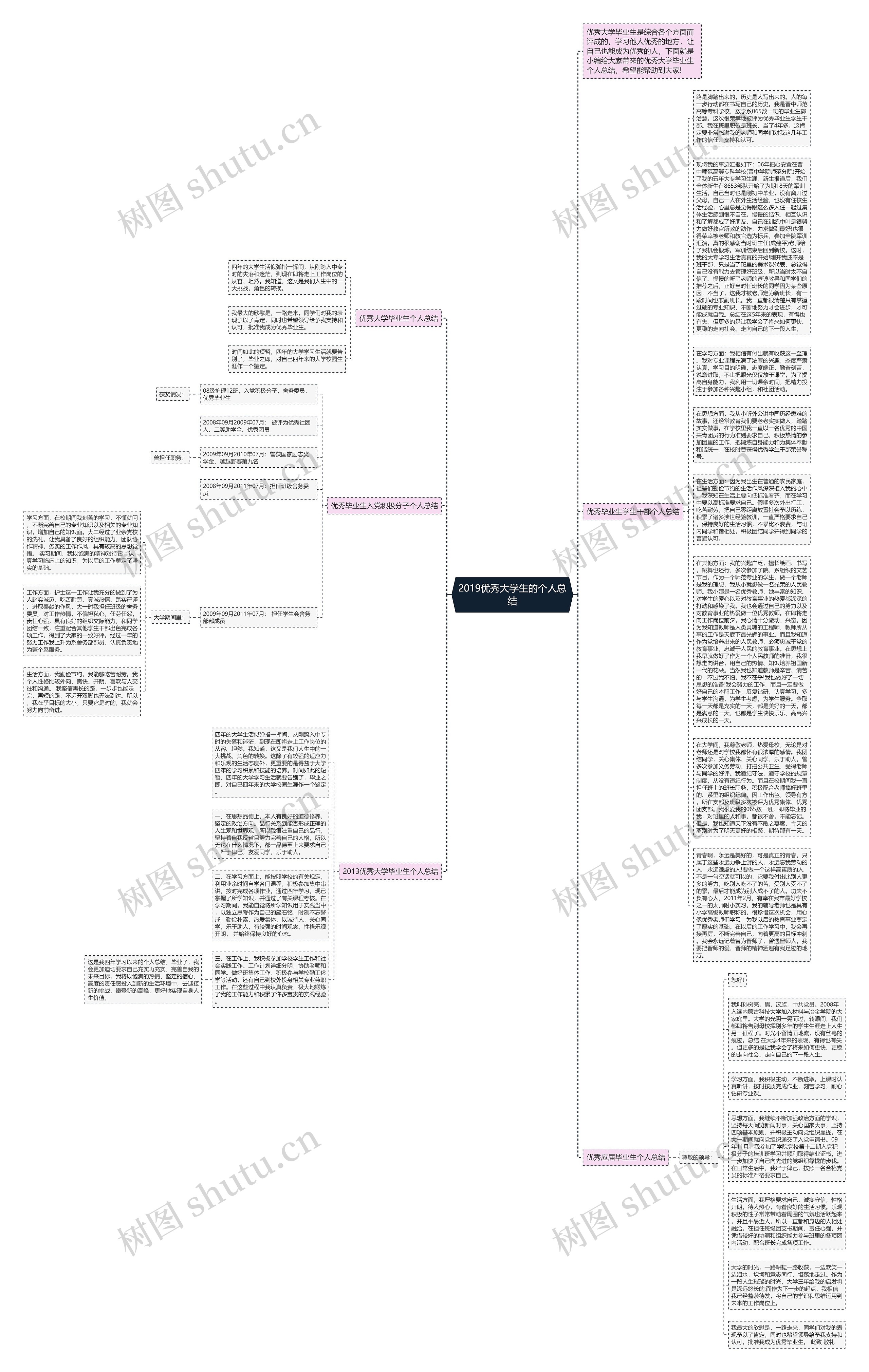 2019优秀大学生的个人总结思维导图