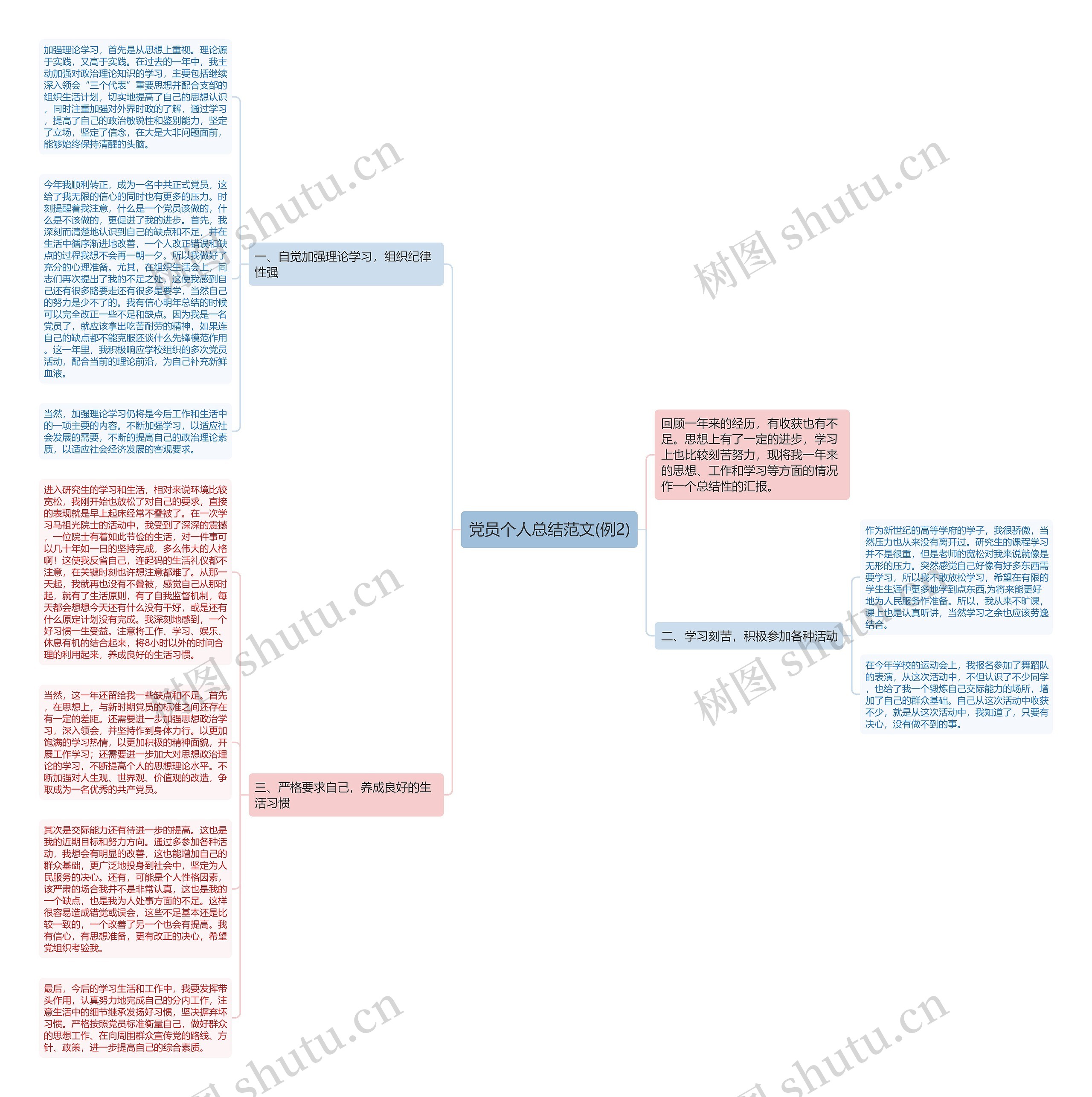 党员个人总结范文(例2)思维导图