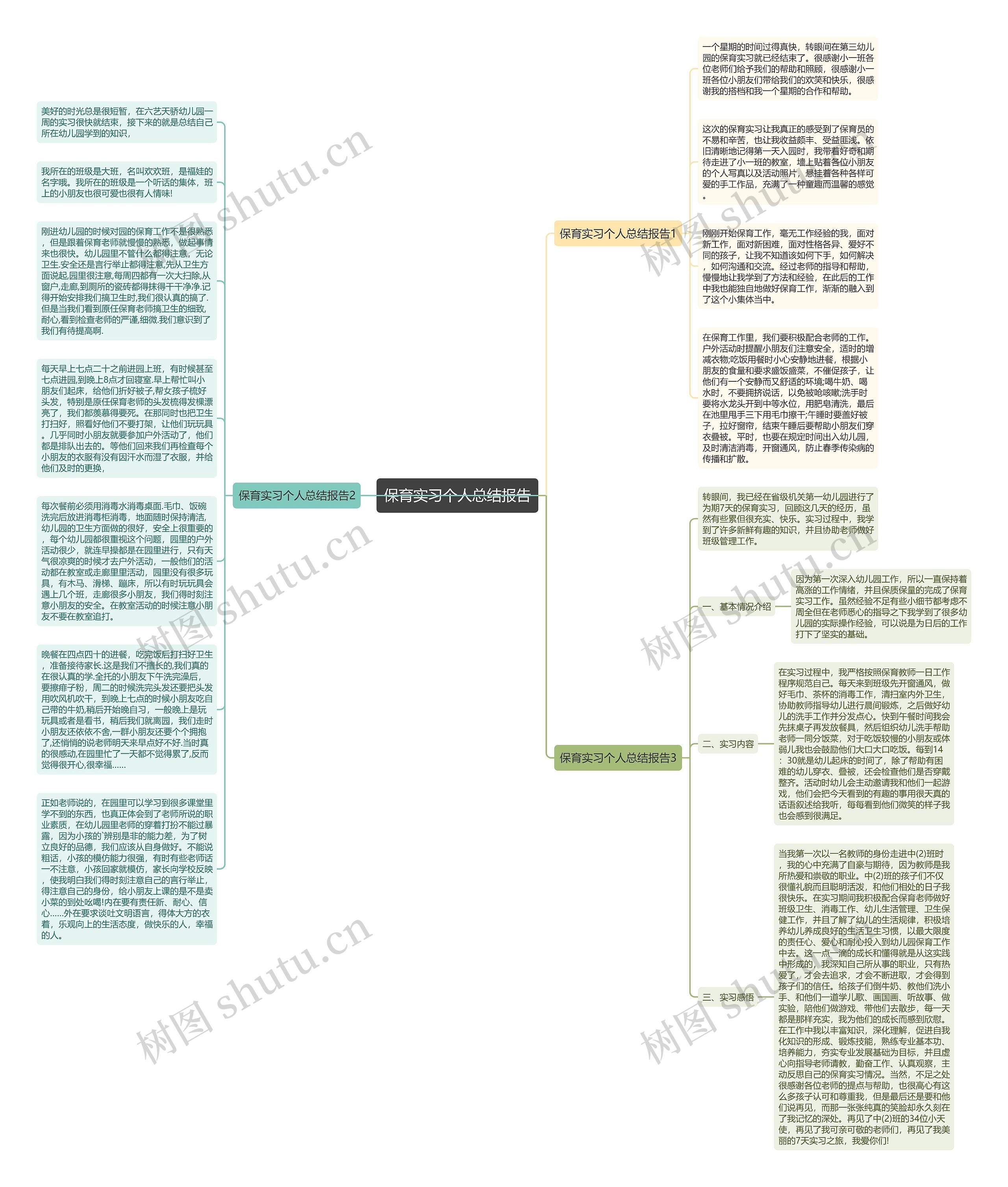保育实习个人总结报告思维导图
