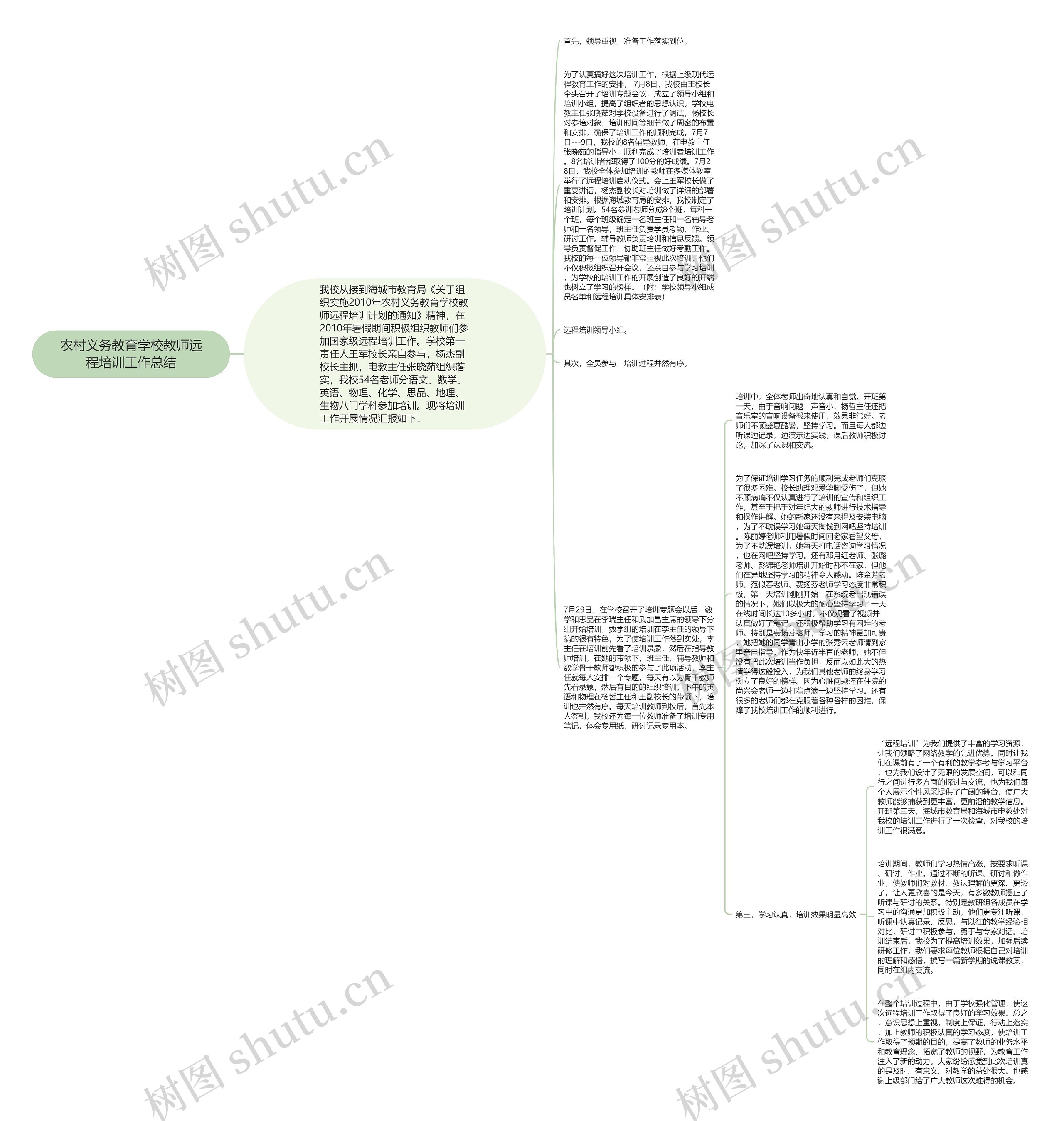 农村义务教育学校教师远程培训工作总结思维导图