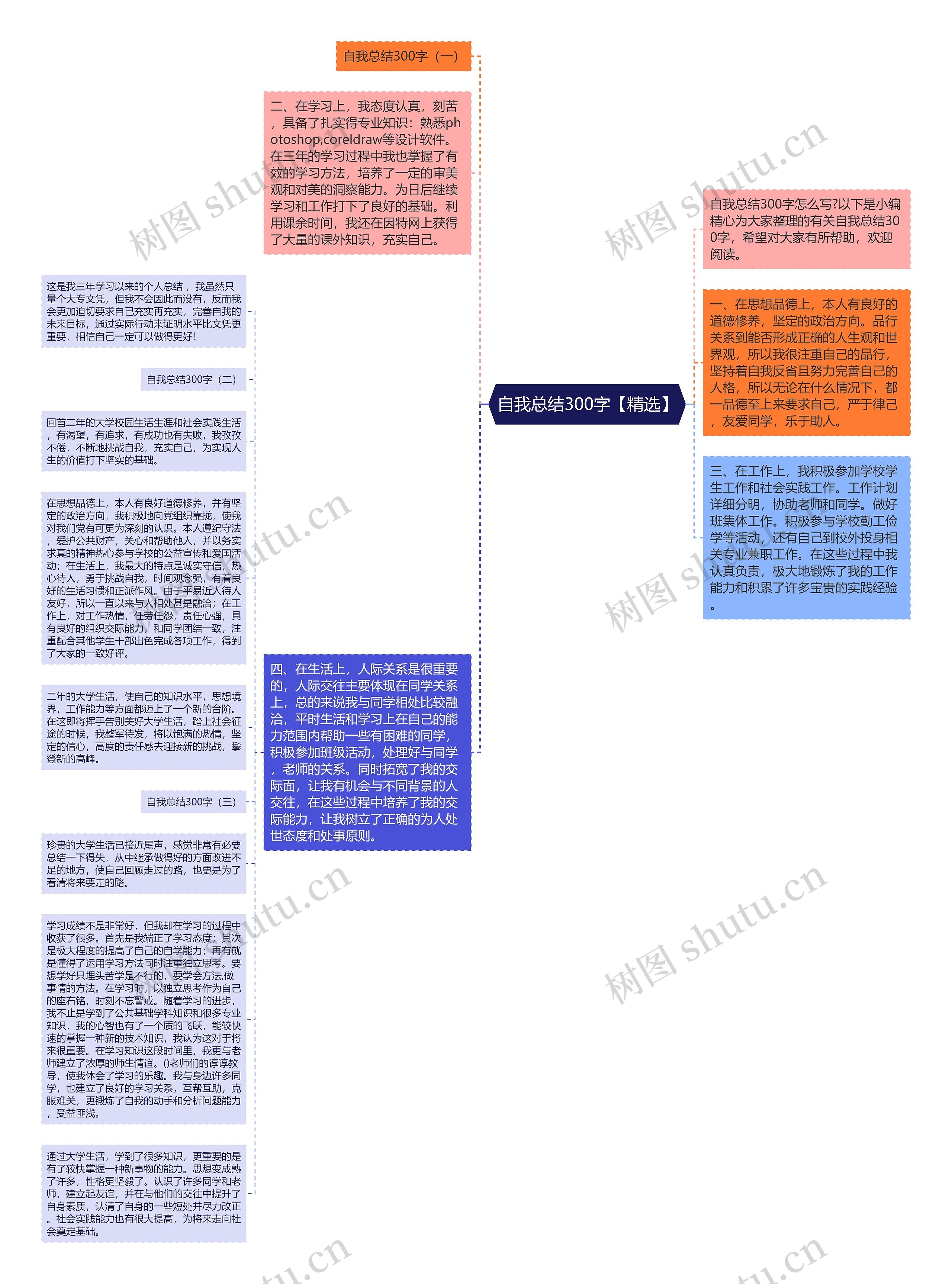 自我总结300字【精选】思维导图