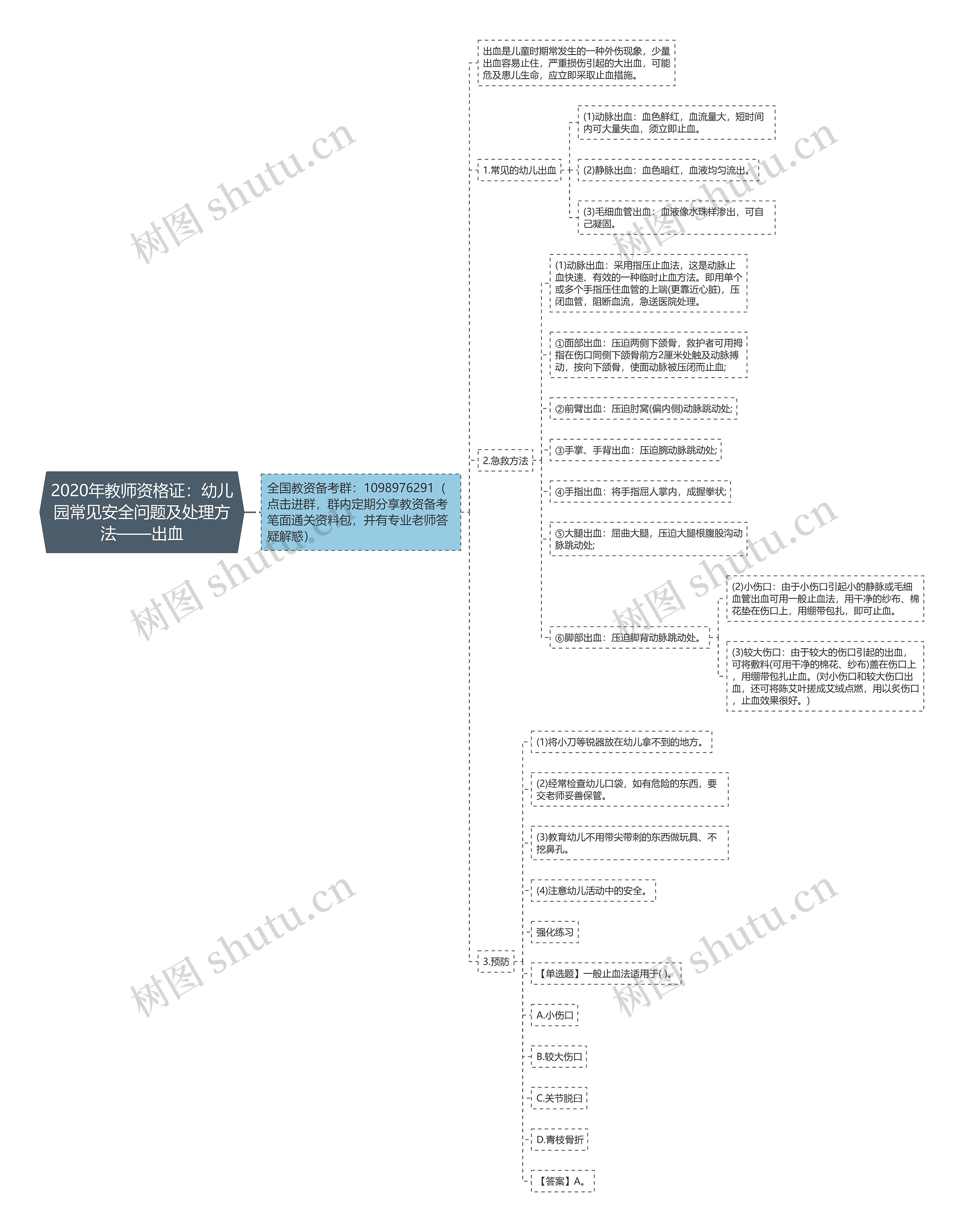 2020年教师资格证：幼儿园常见安全问题及处理方法——出血思维导图
