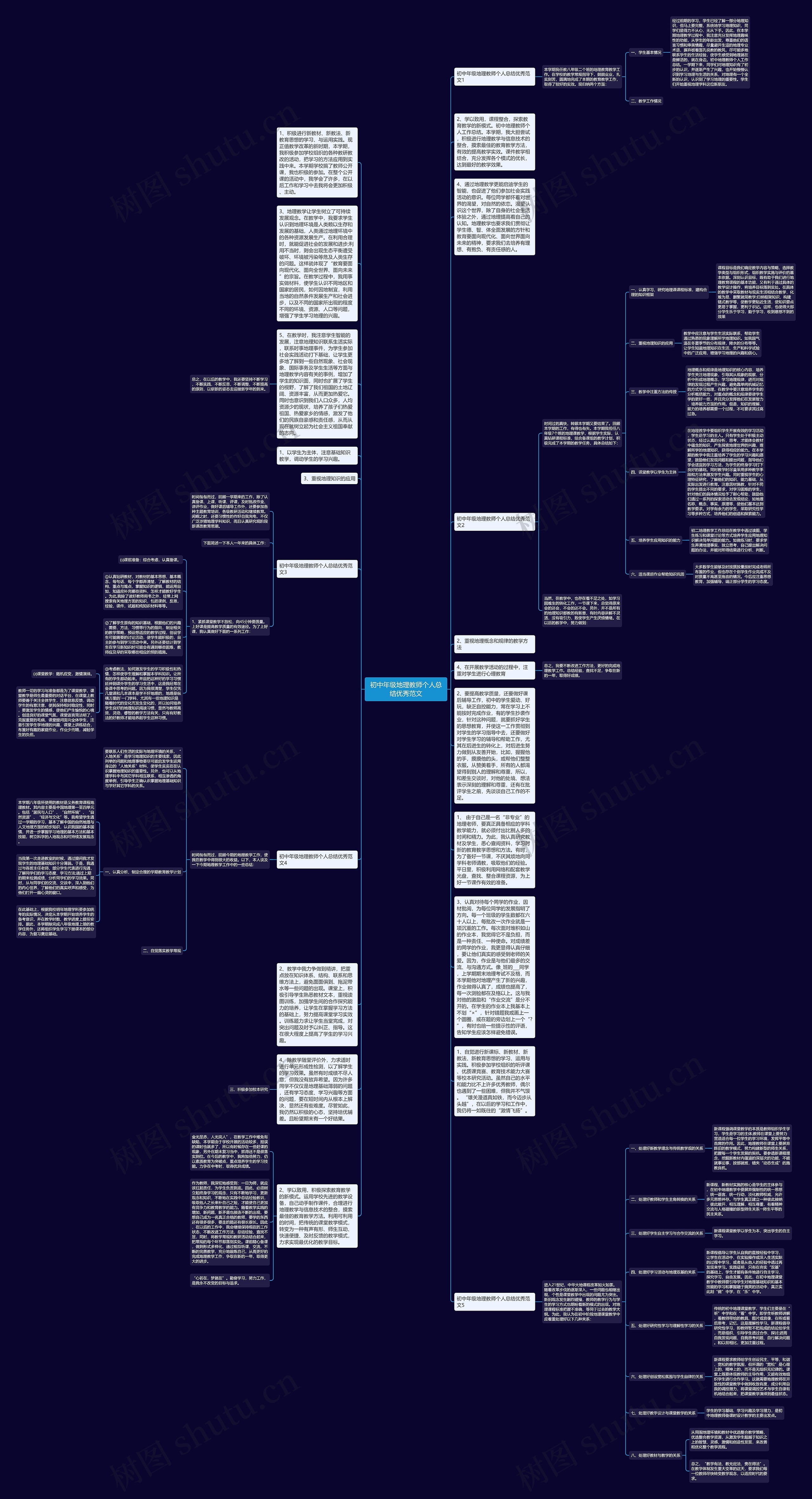 初中年级地理教师个人总结优秀范文思维导图