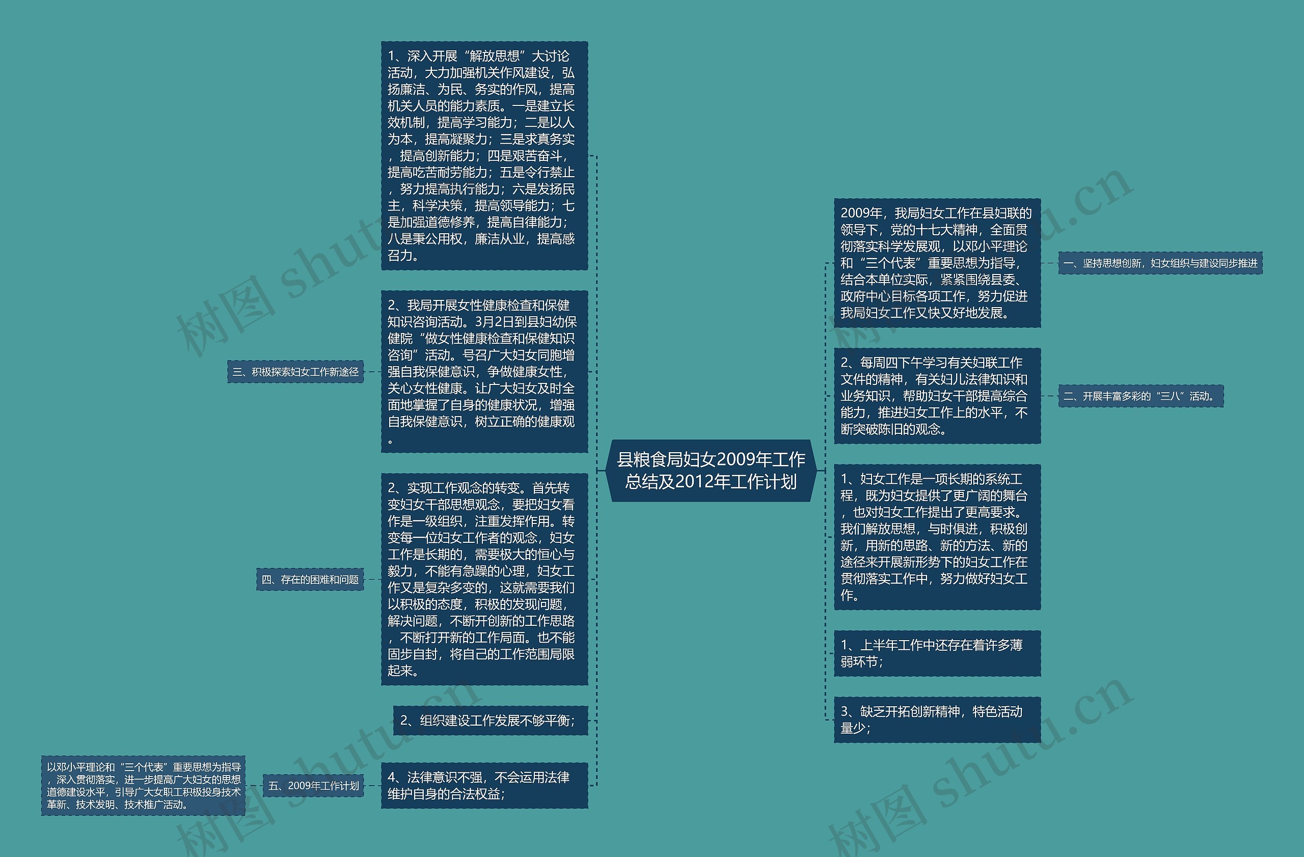 县粮食局妇女2009年工作总结及2012年工作计划思维导图