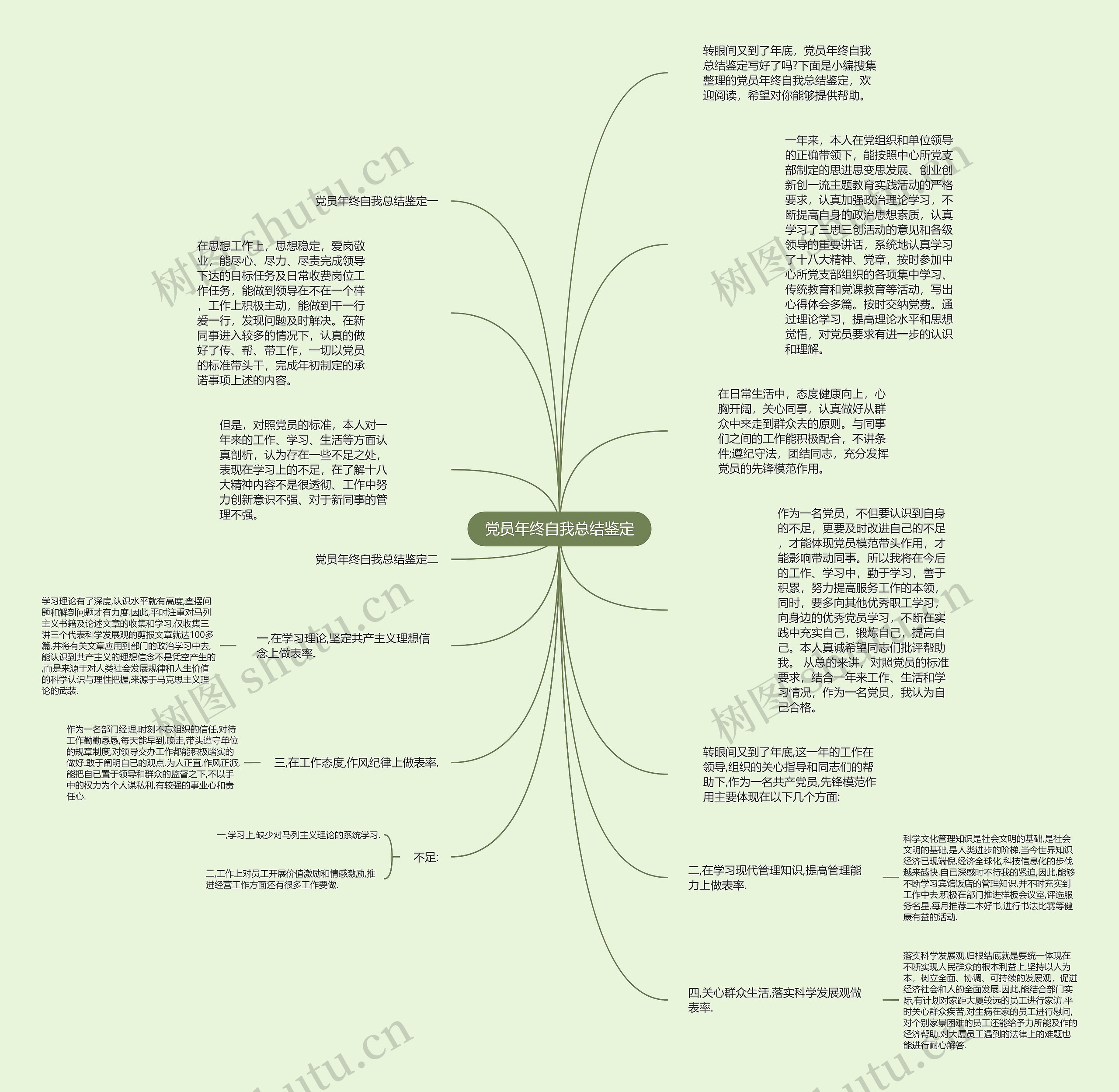 党员年终自我总结鉴定思维导图