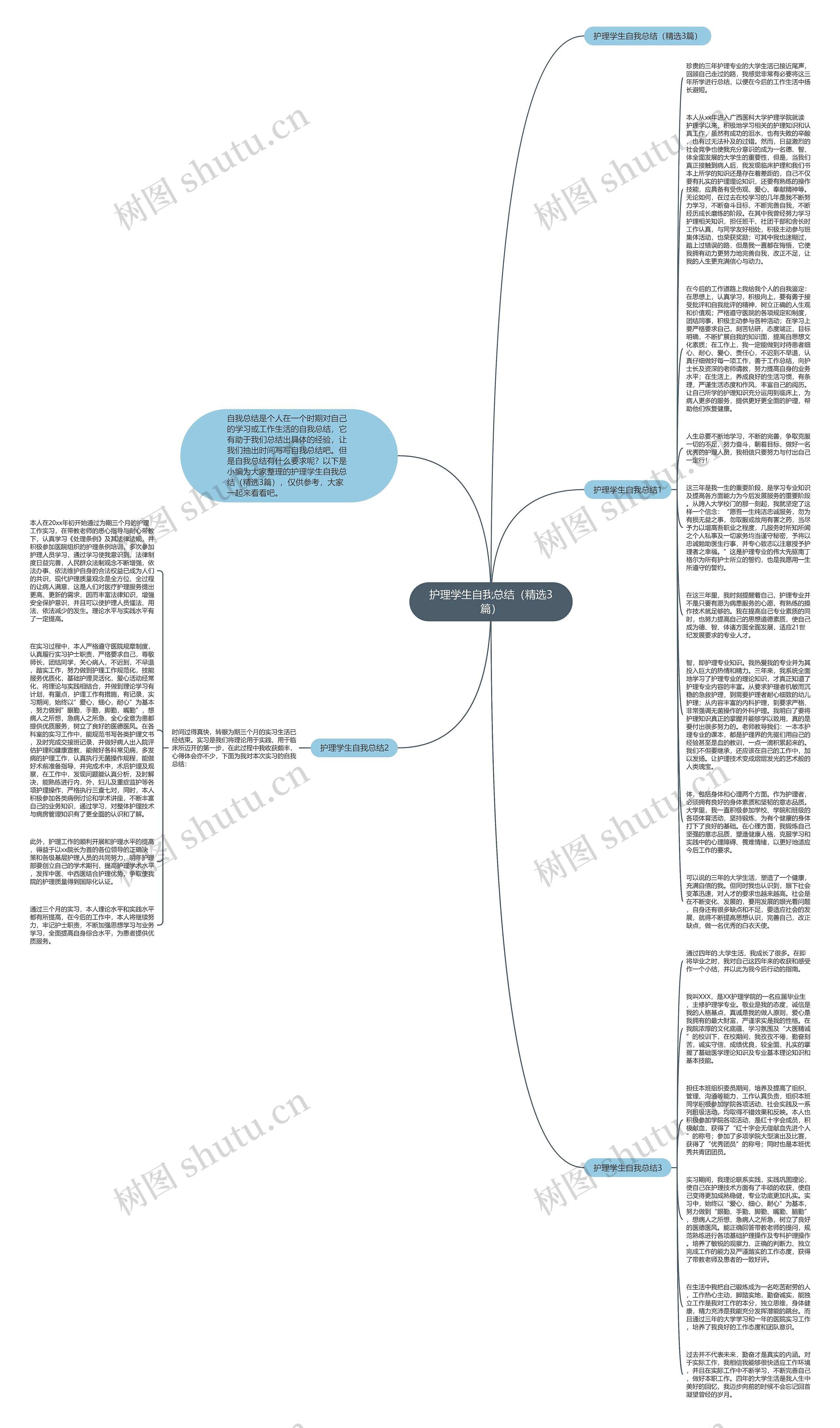 护理学生自我总结（精选3篇）思维导图