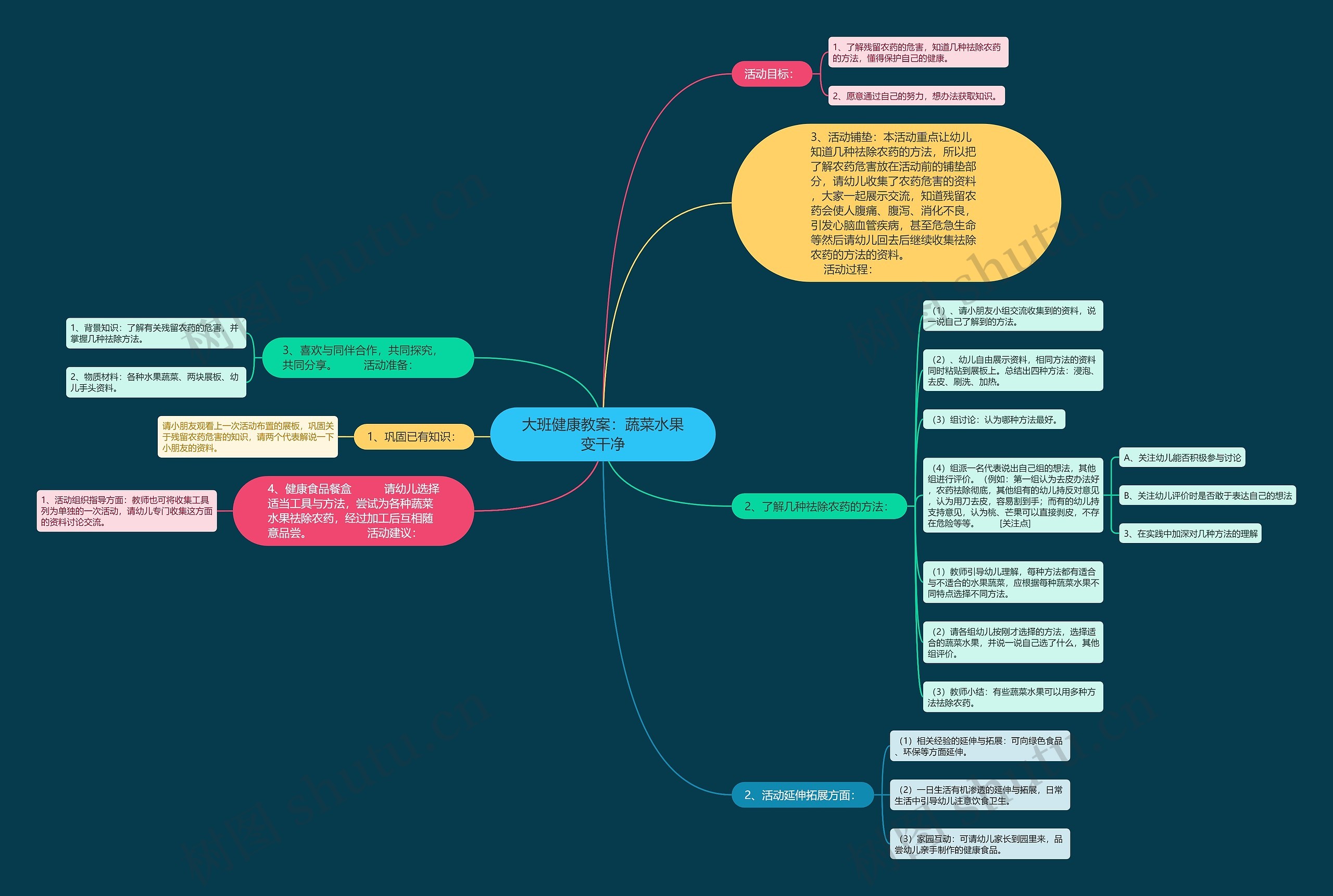 大班健康教案：蔬菜水果变干净思维导图