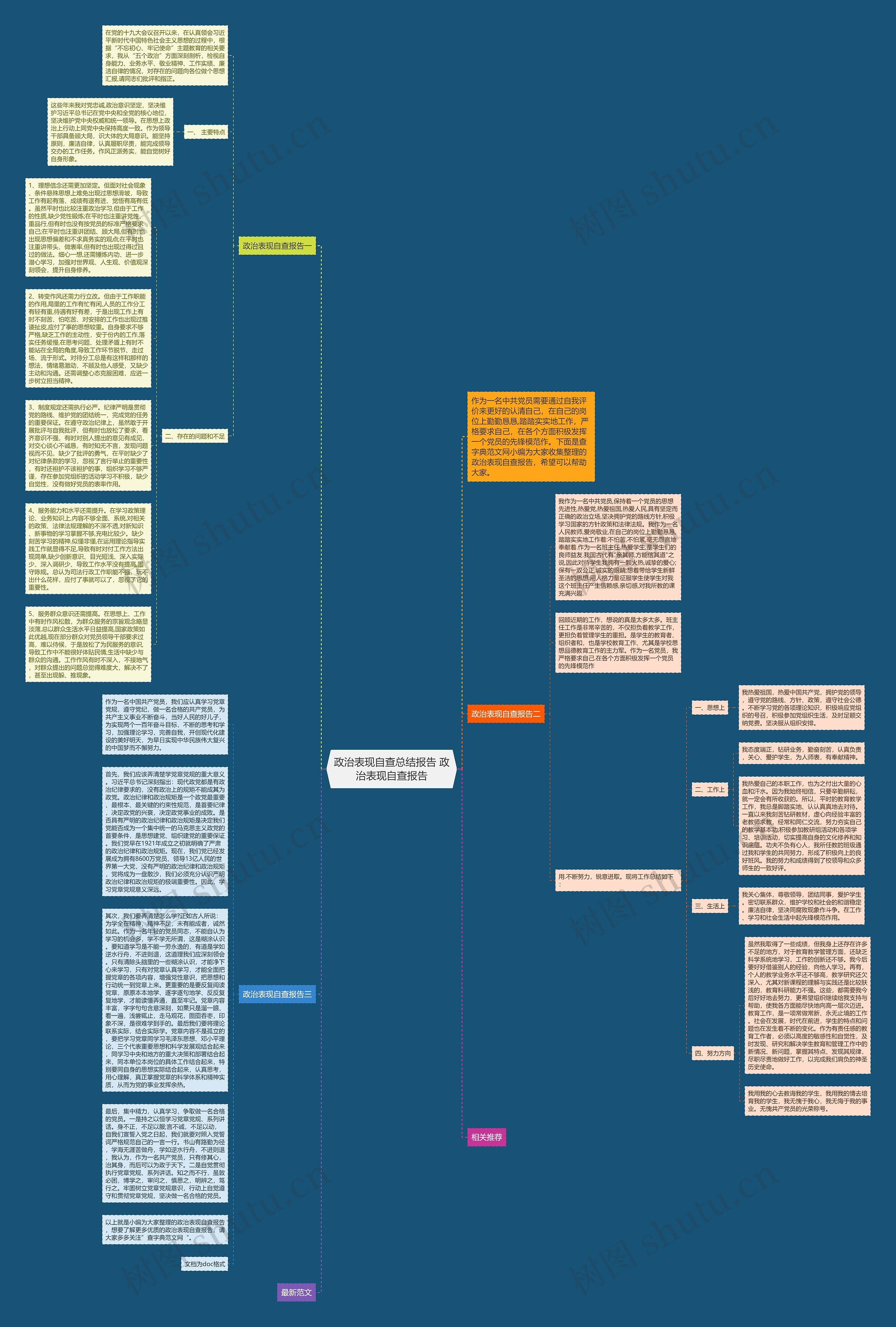 政治表现自查总结报告 政治表现自查报告思维导图