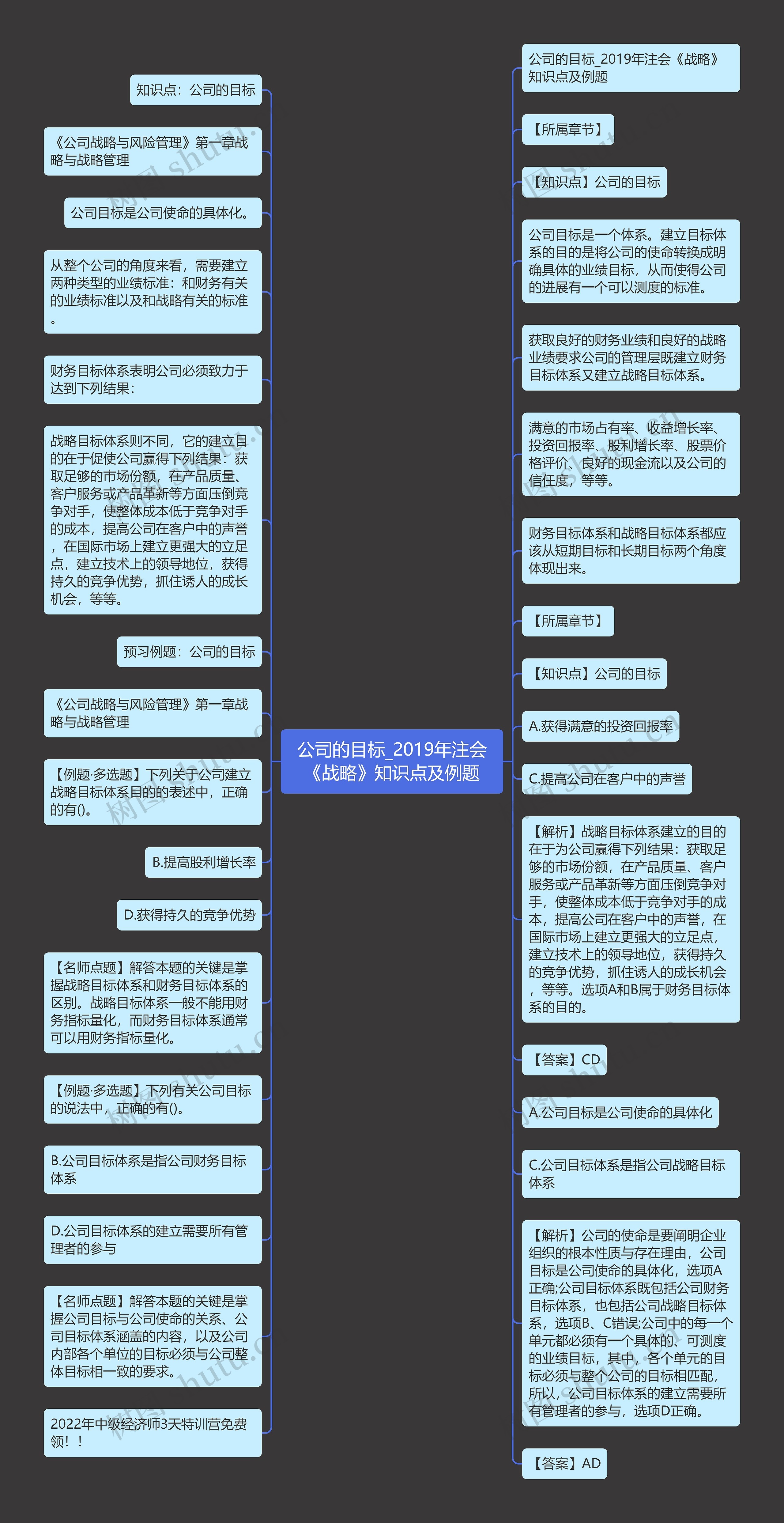 公司的目标_2019年注会《战略》知识点及例题思维导图