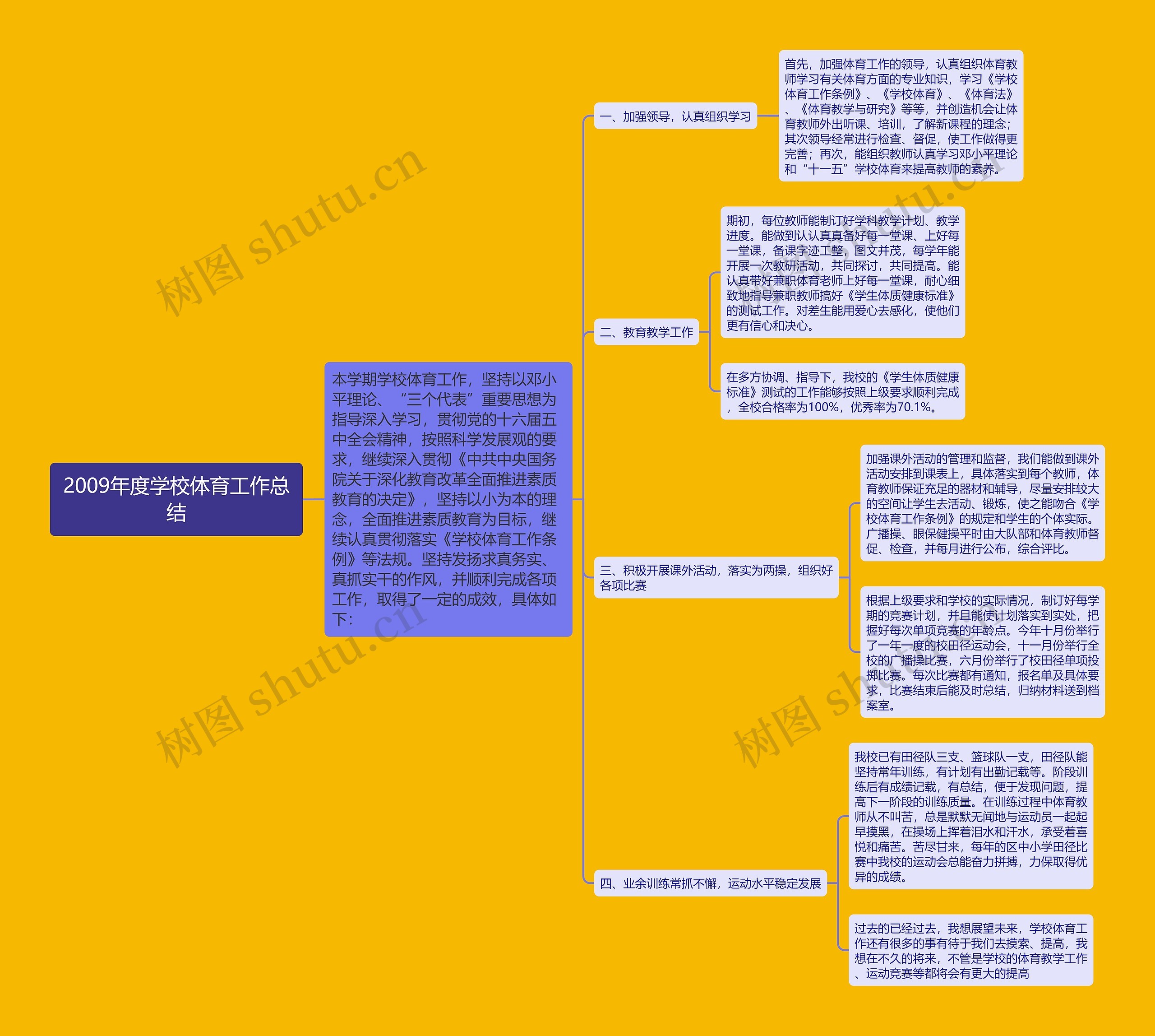 2009年度学校体育工作总结思维导图