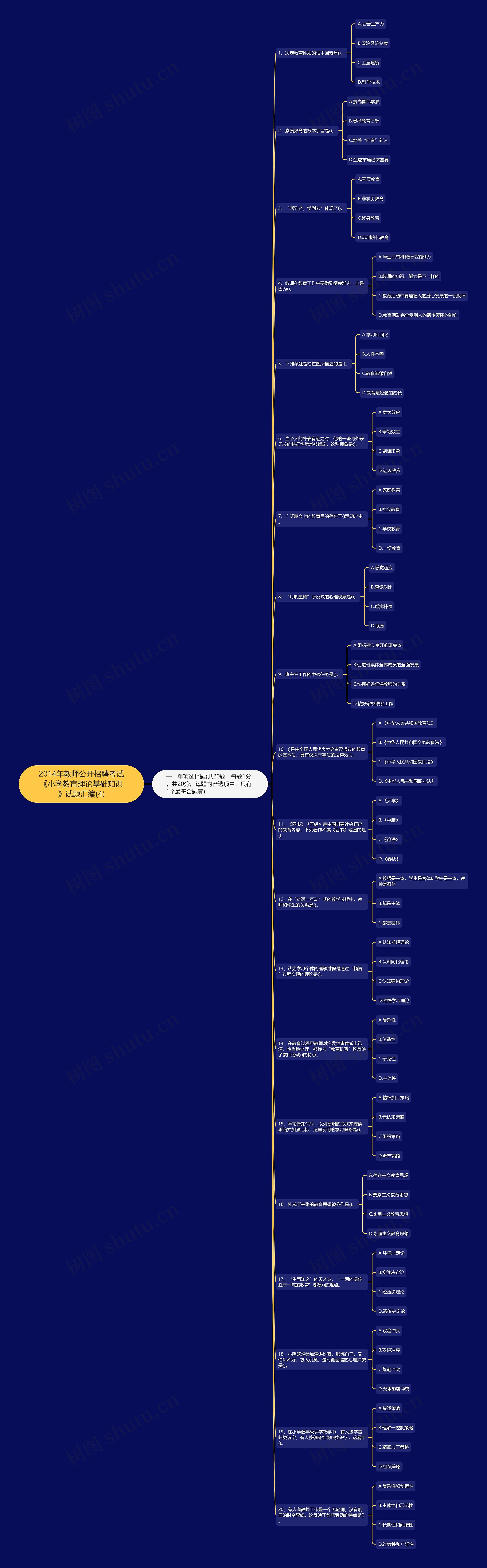 2014年教师公开招聘考试《小学教育理论基础知识》试题汇编(4)思维导图