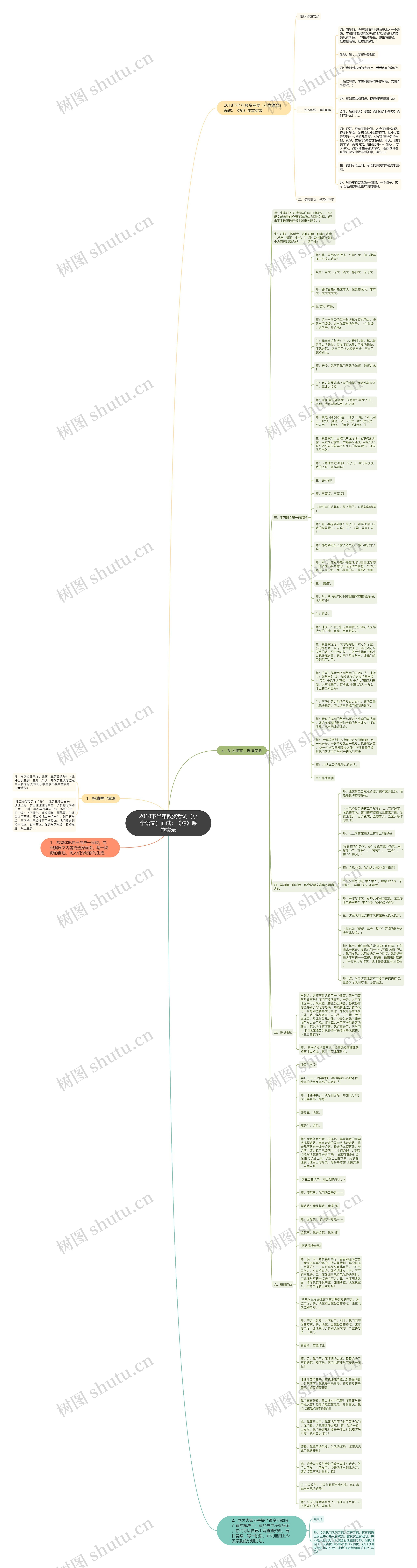 2018下半年教资考试（小学语文）面试：《鲸》课堂实录思维导图