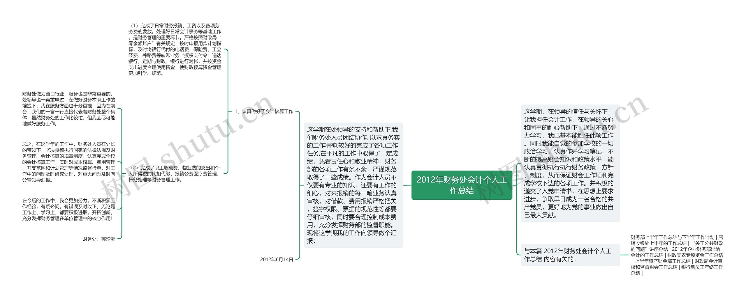 2012年财务处会计个人工作总结思维导图